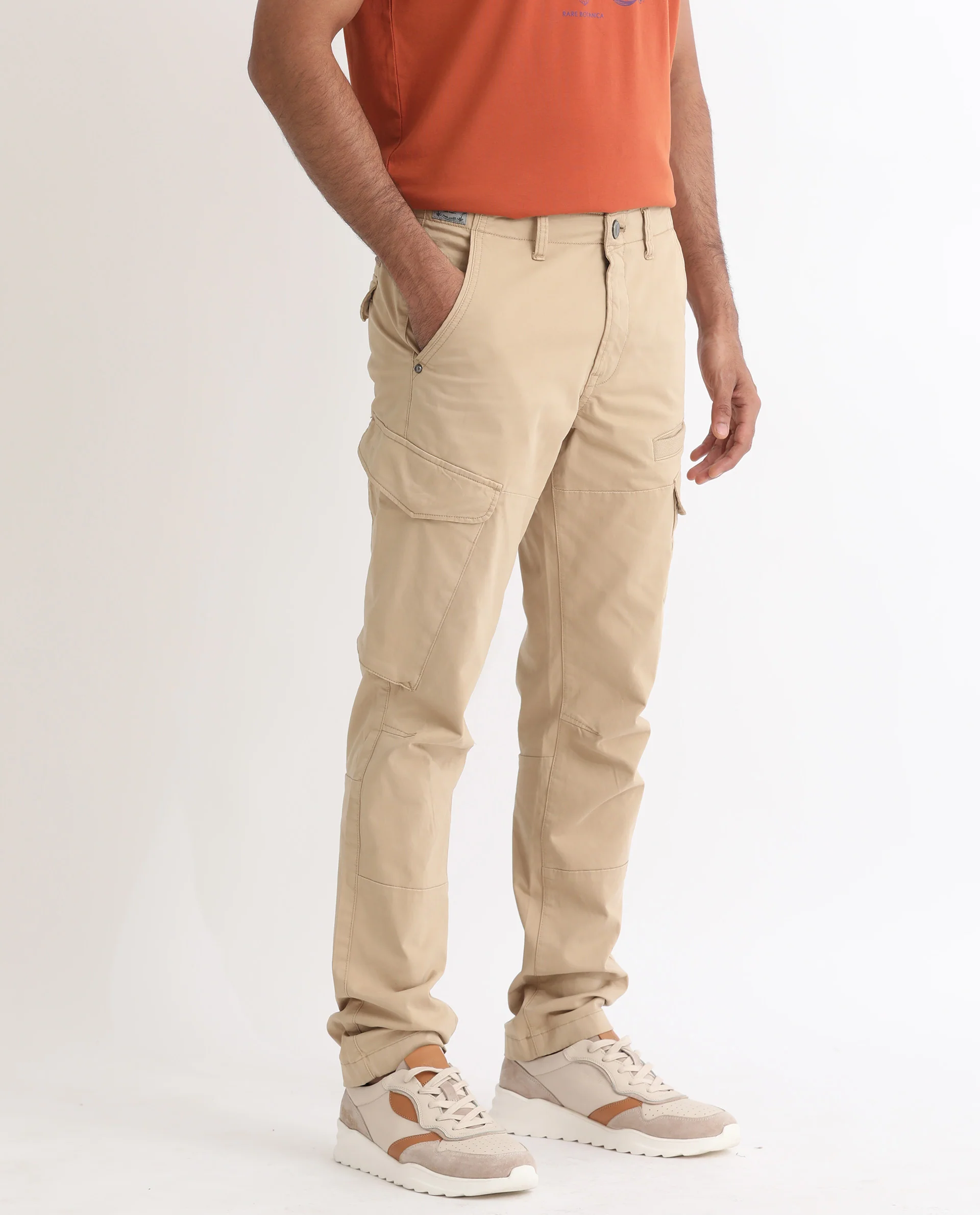 Rare Rabbit Men's Cidar Beige Cotton Blend Plain Regular Fit Trouser - Image 6