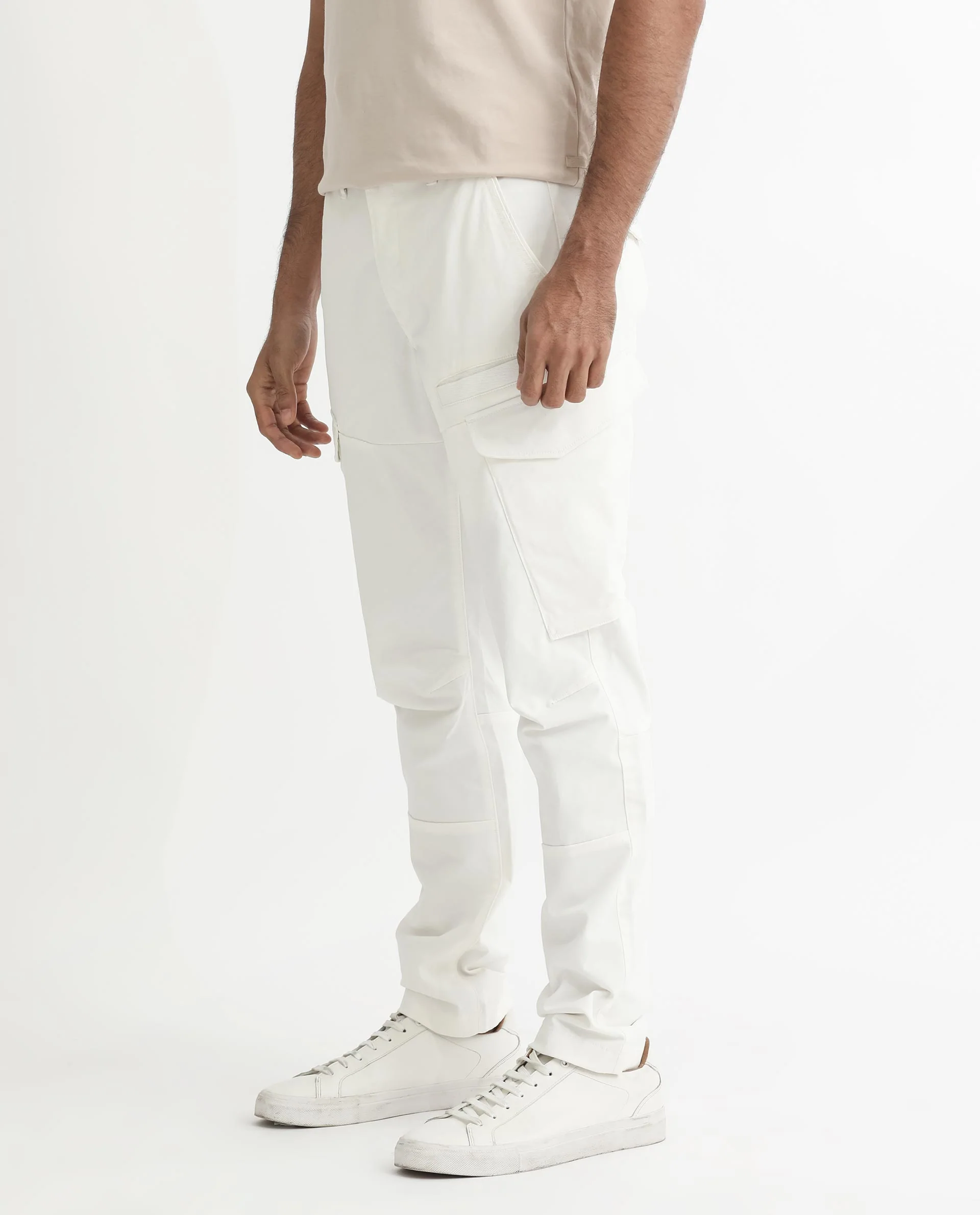 Rare Rabbit Men's Cidar White Cotton Blend Plain Regular Fit Trouser