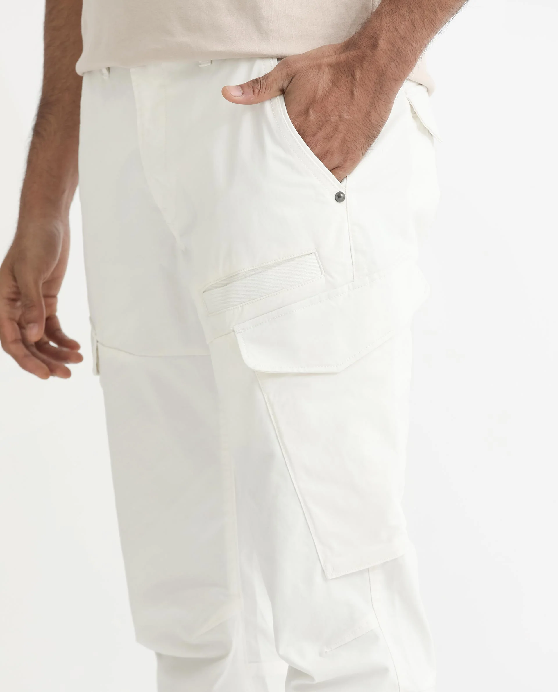 Rare Rabbit Men's Cidar White Cotton Blend Plain Regular Fit Trouser - Image 2