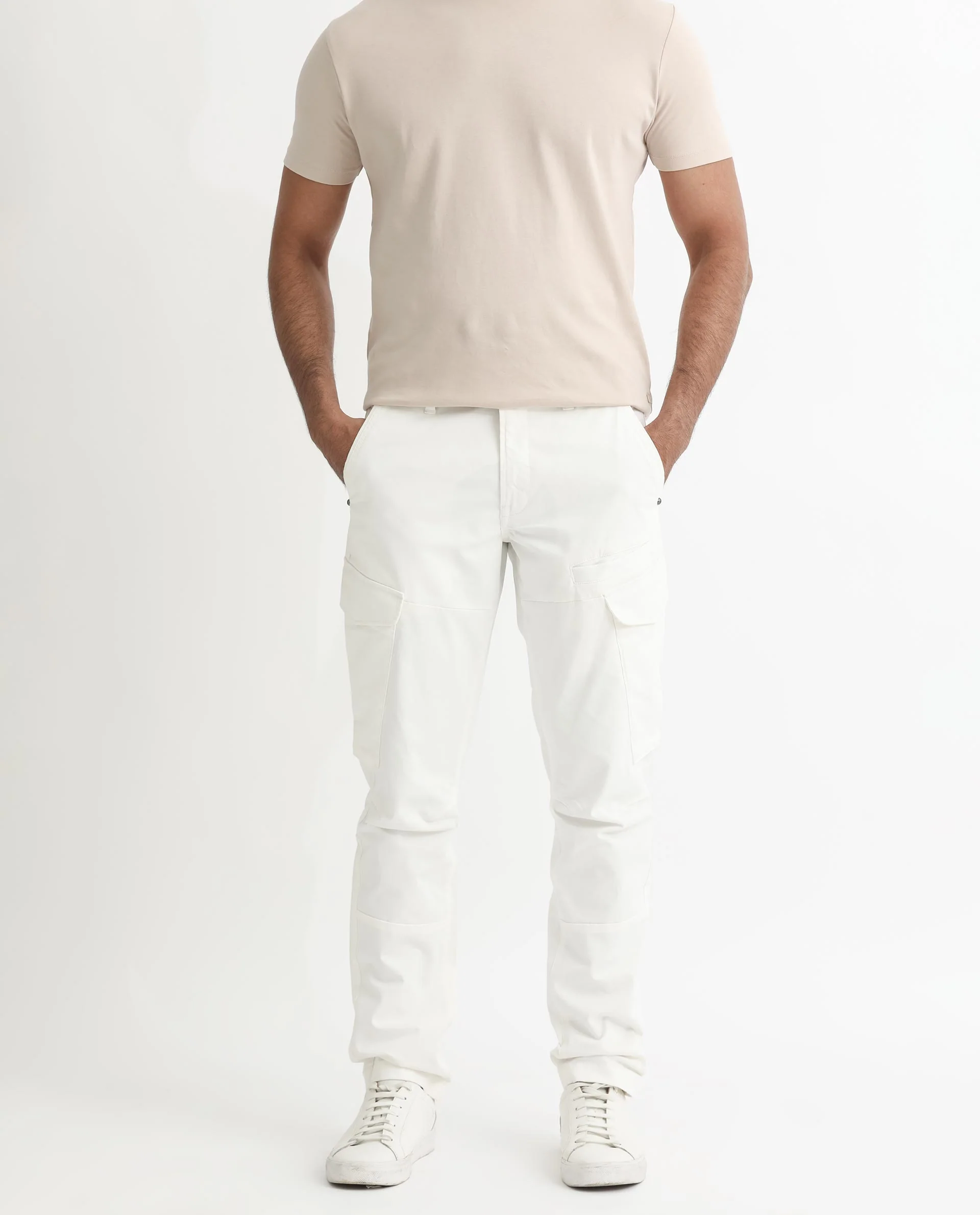 Rare Rabbit Men's Cidar White Cotton Blend Plain Regular Fit Trouser - Image 3