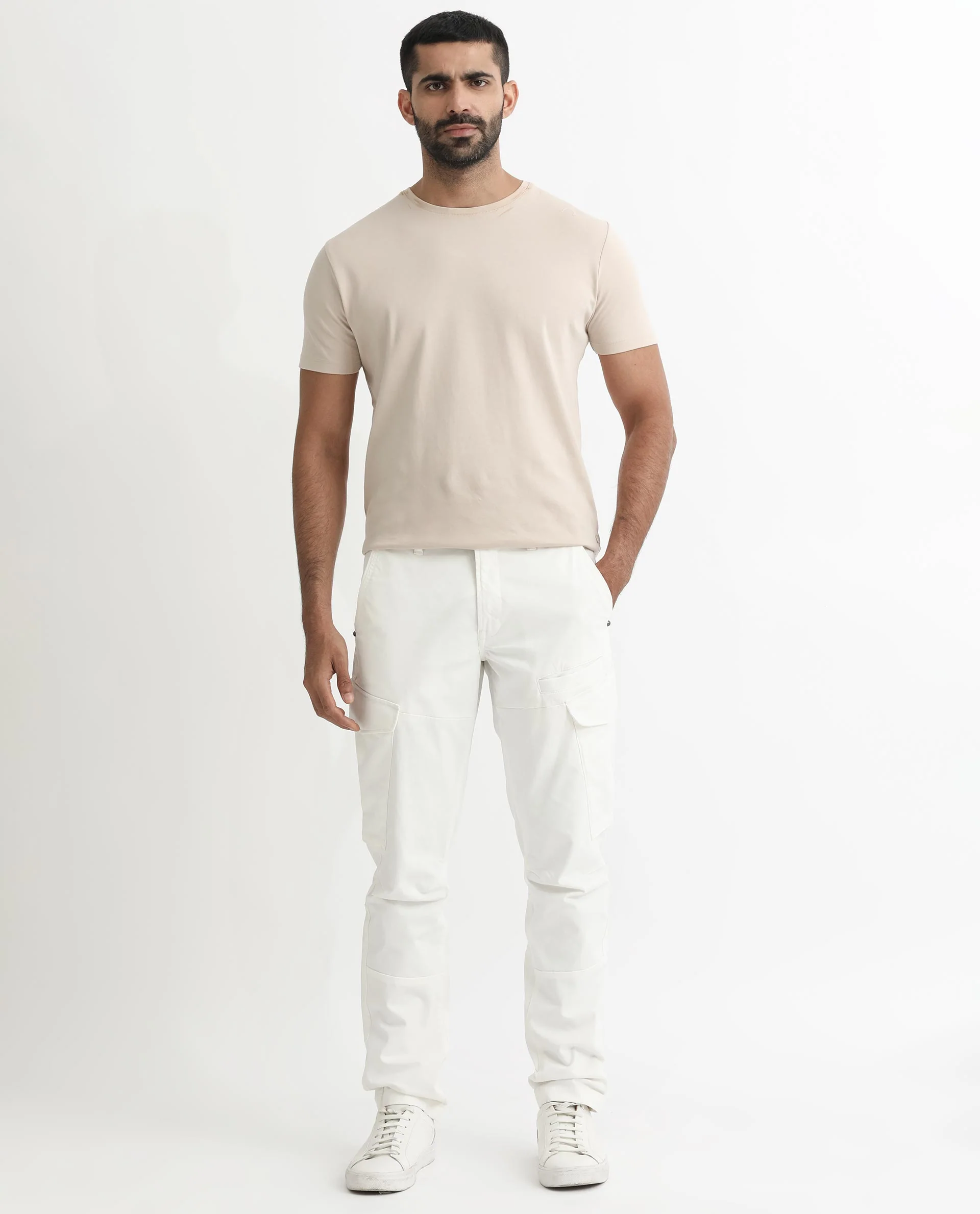 Rare Rabbit Men's Cidar White Cotton Blend Plain Regular Fit Trouser - Image 5