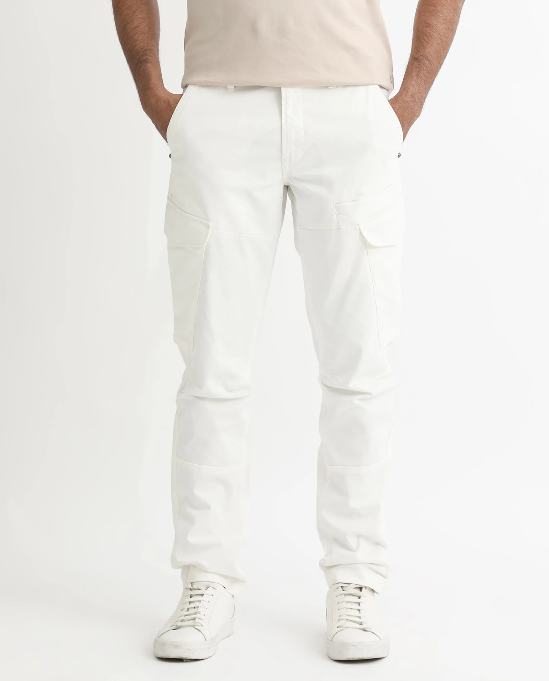 Rare Rabbit Men's Cidar White Cotton Blend Plain Regular Fit Trouser - Image 6