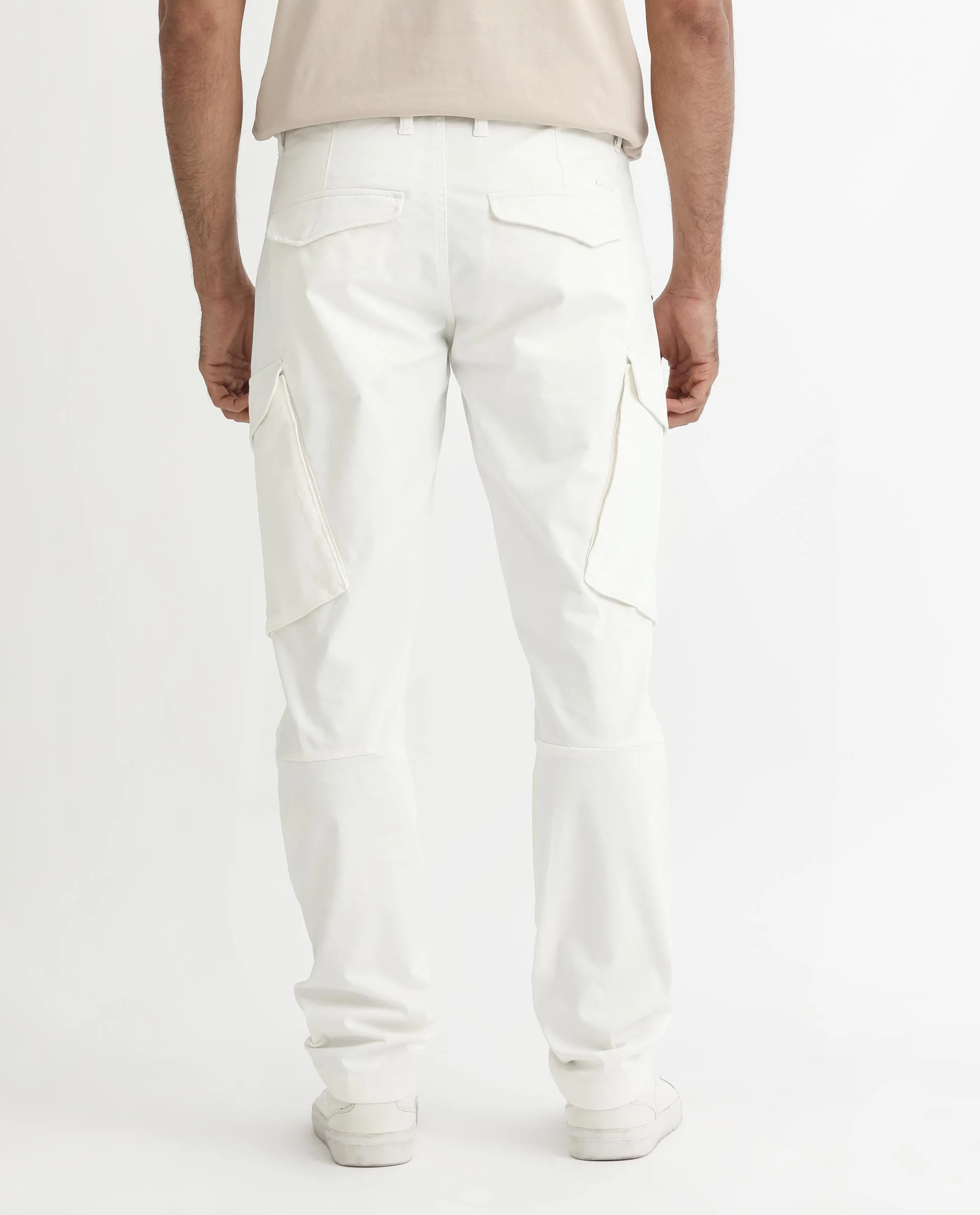Rare Rabbit Men's Cidar White Cotton Blend Plain Regular Fit Trouser - Image 7