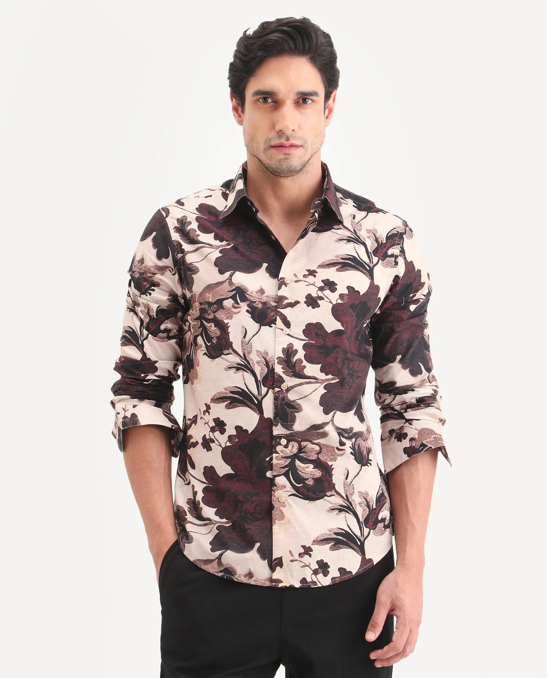 Rare Rabbit Men's Ciel Beige Cotton Fabric Full Sleeve Spread Collar Button Regular Fit Floral Print Shirt - Image 4