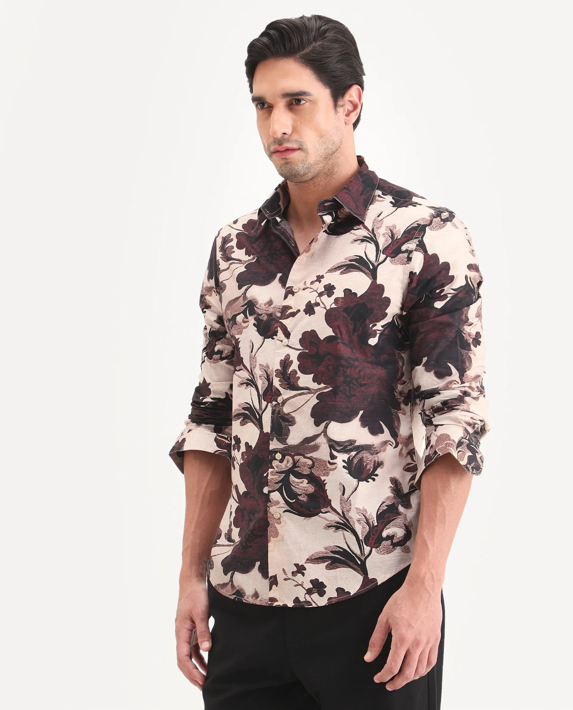 Rare Rabbit Men's Ciel Beige Cotton Fabric Full Sleeve Spread Collar Button Regular Fit Floral Print Shirt - Image 6
