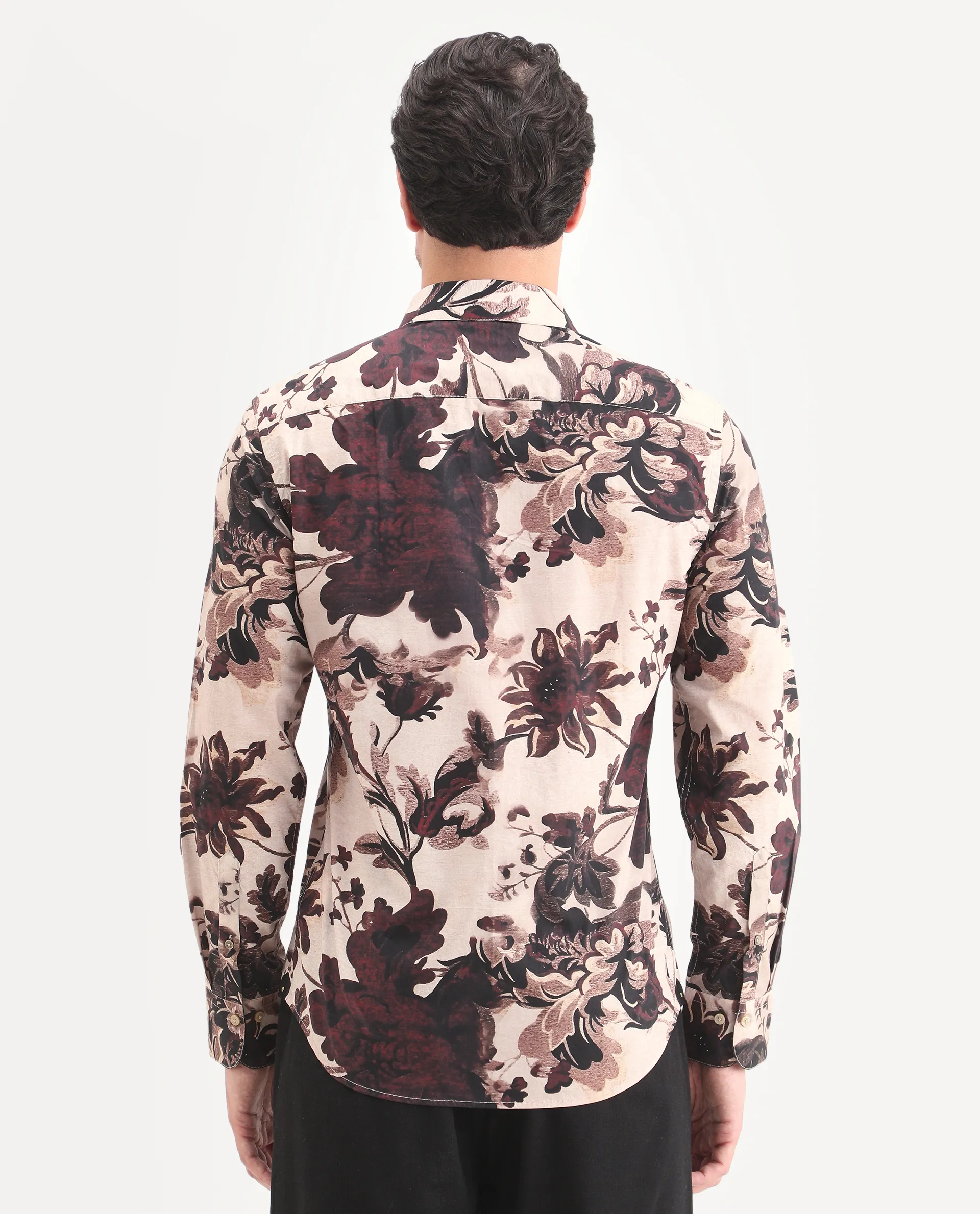 Rare Rabbit Men's Ciel Beige Cotton Fabric Full Sleeve Spread Collar Button Regular Fit Floral Print Shirt - Image 7