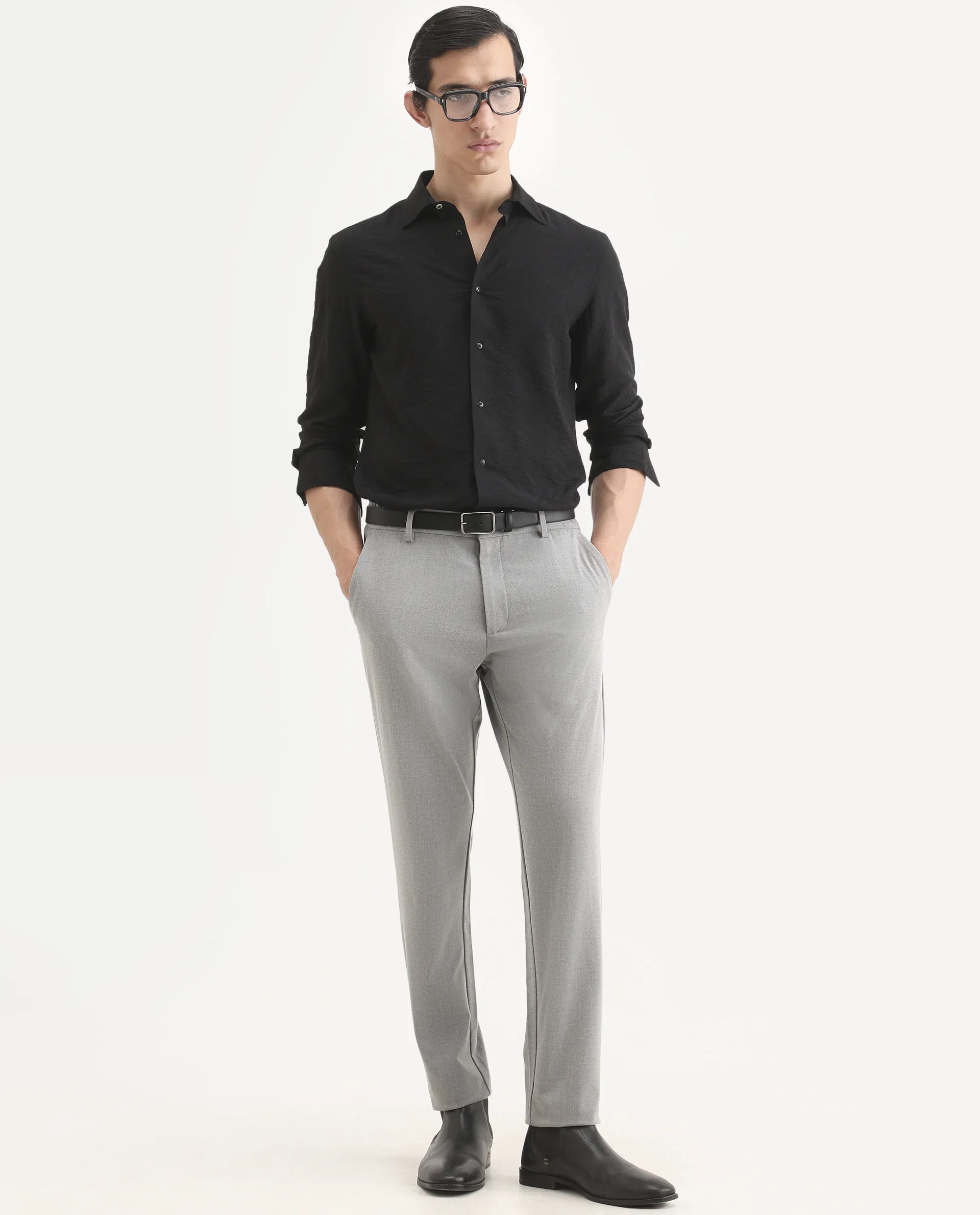 Rare Rabbit Men's Ciera Black Viscose Blend Fabric Full Sleeve Spread Collar Regular Fit Jacquard Shirt - Image 2