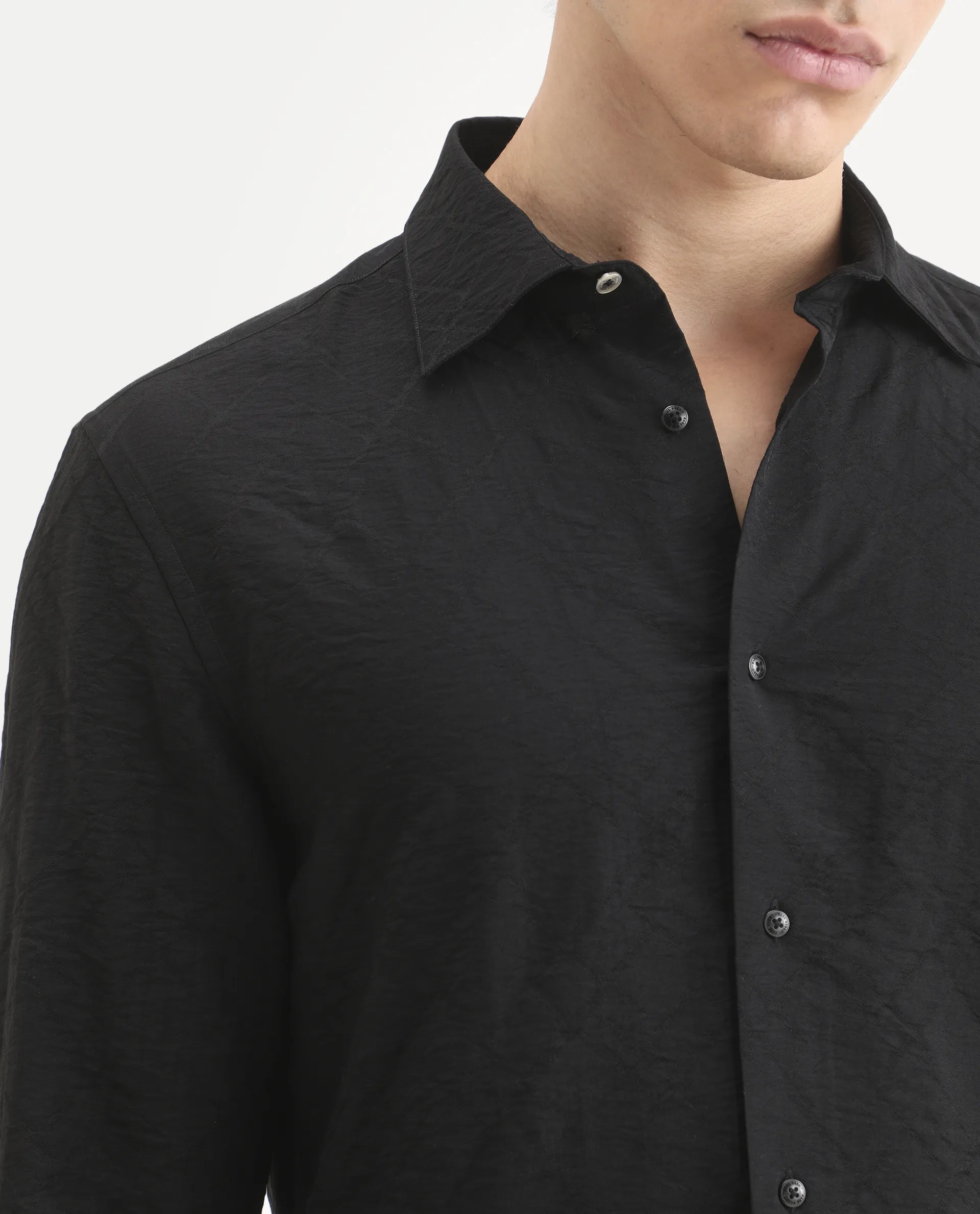 Rare Rabbit Men's Ciera Black Viscose Blend Fabric Full Sleeve Spread Collar Regular Fit Jacquard Shirt - Image 3