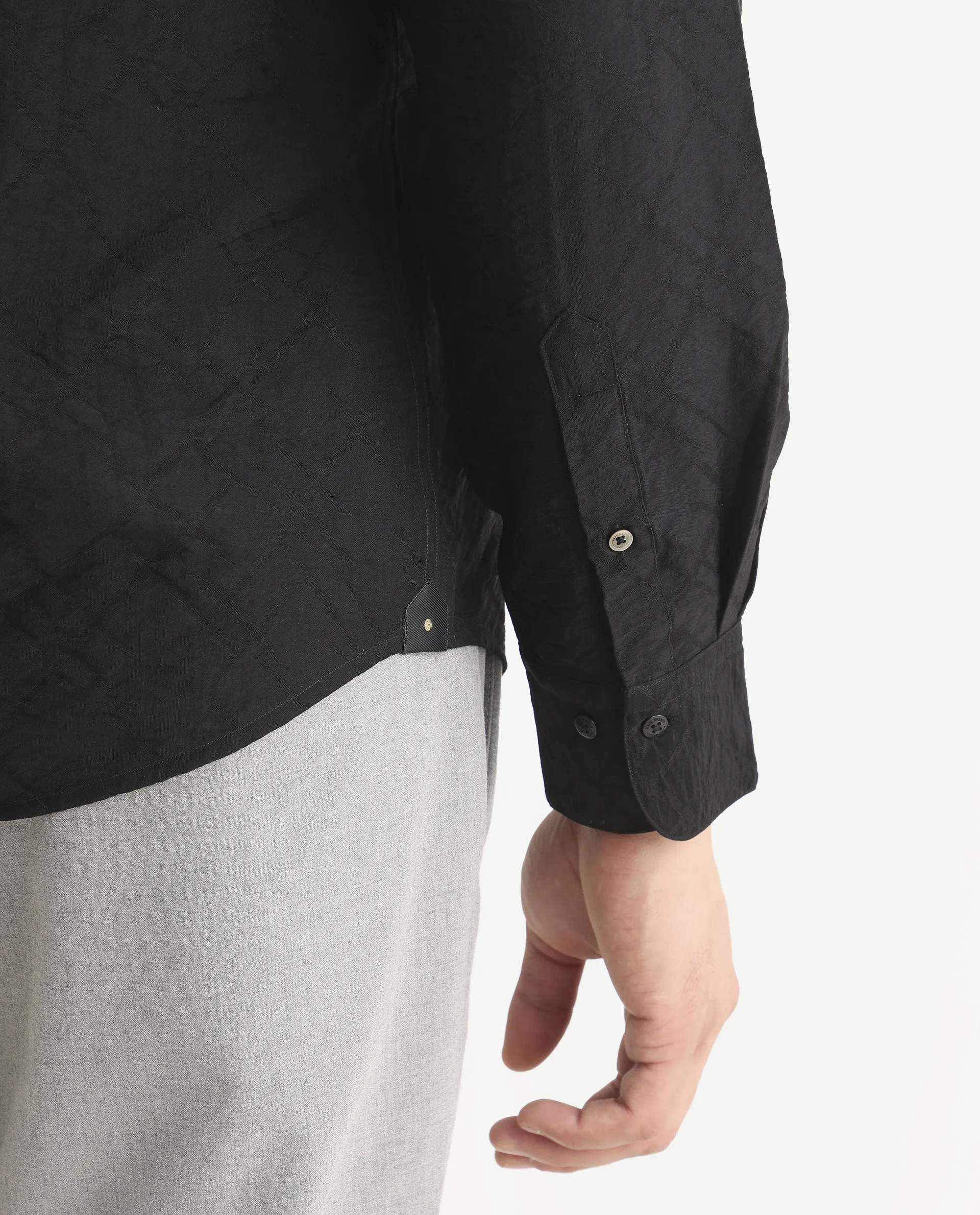 Rare Rabbit Men's Ciera Black Viscose Blend Fabric Full Sleeve Spread Collar Regular Fit Jacquard Shirt - Image 4