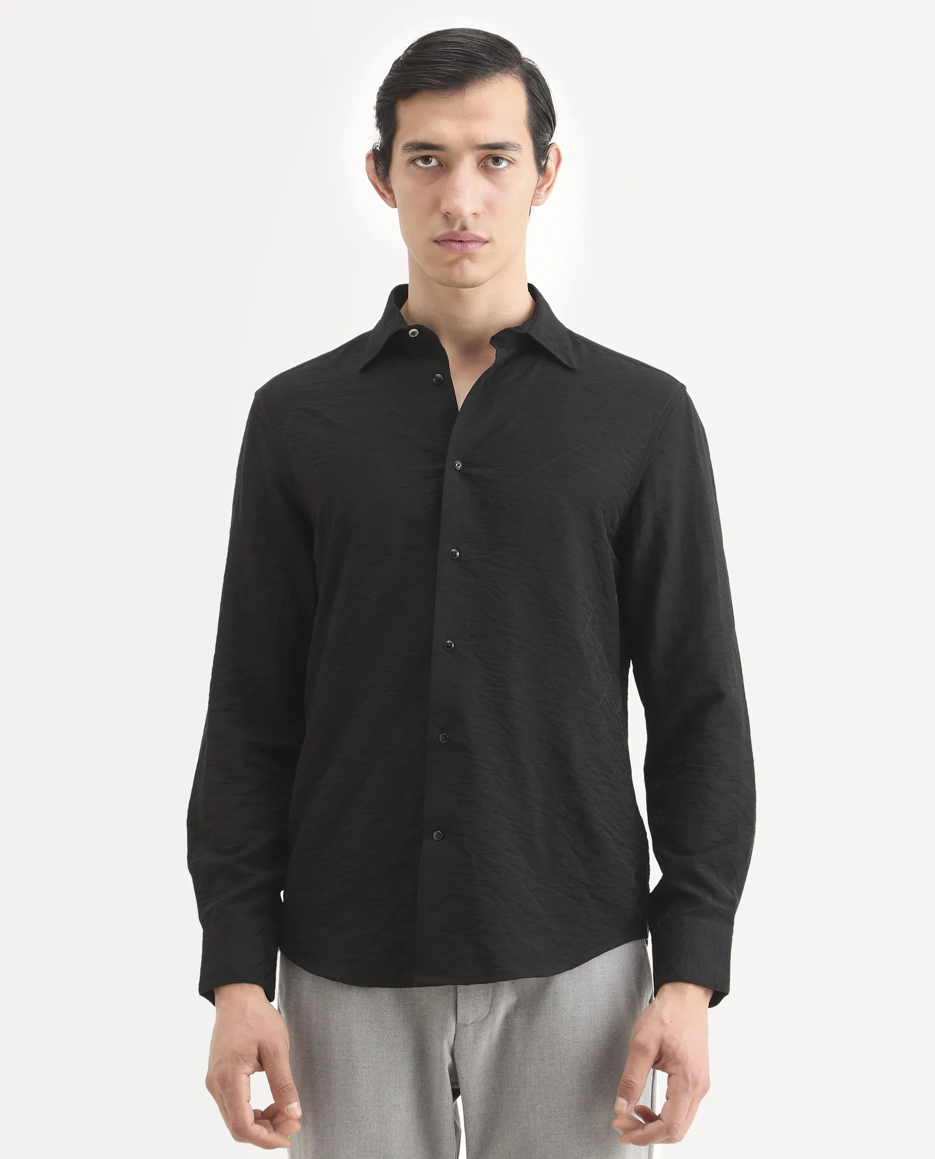 Rare Rabbit Men's Ciera Black Viscose Blend Fabric Full Sleeve Spread Collar Regular Fit Jacquard Shirt - Image 5