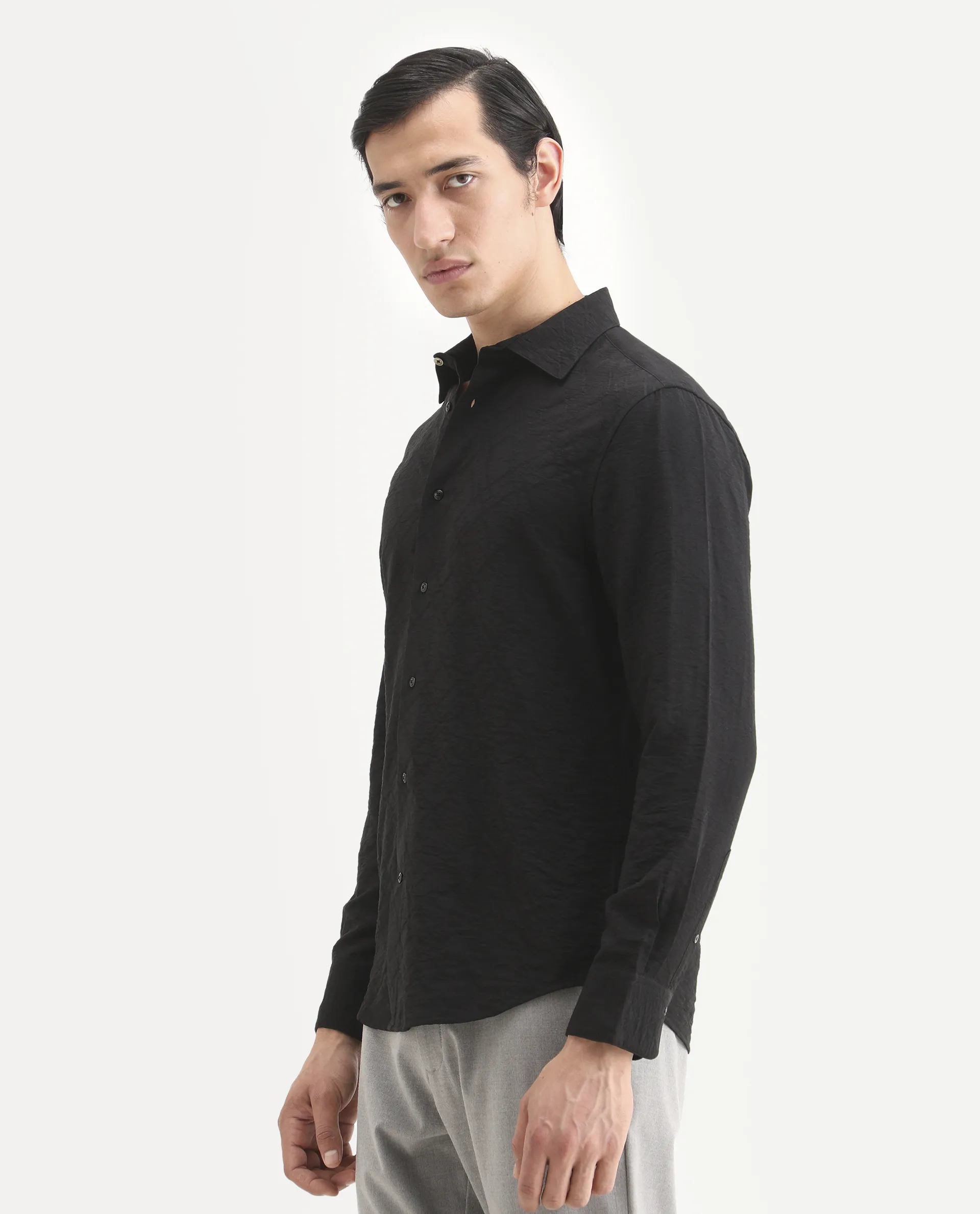 Rare Rabbit Men's Ciera Black Viscose Blend Fabric Full Sleeve Spread Collar Regular Fit Jacquard Shirt - Image 6