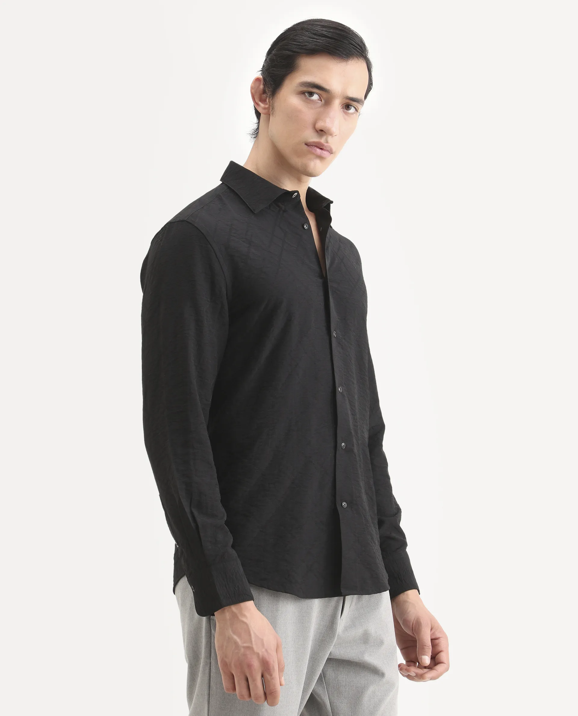 Rare Rabbit Men's Ciera Black Viscose Blend Fabric Full Sleeve Spread Collar Regular Fit Jacquard Shirt - Image 7