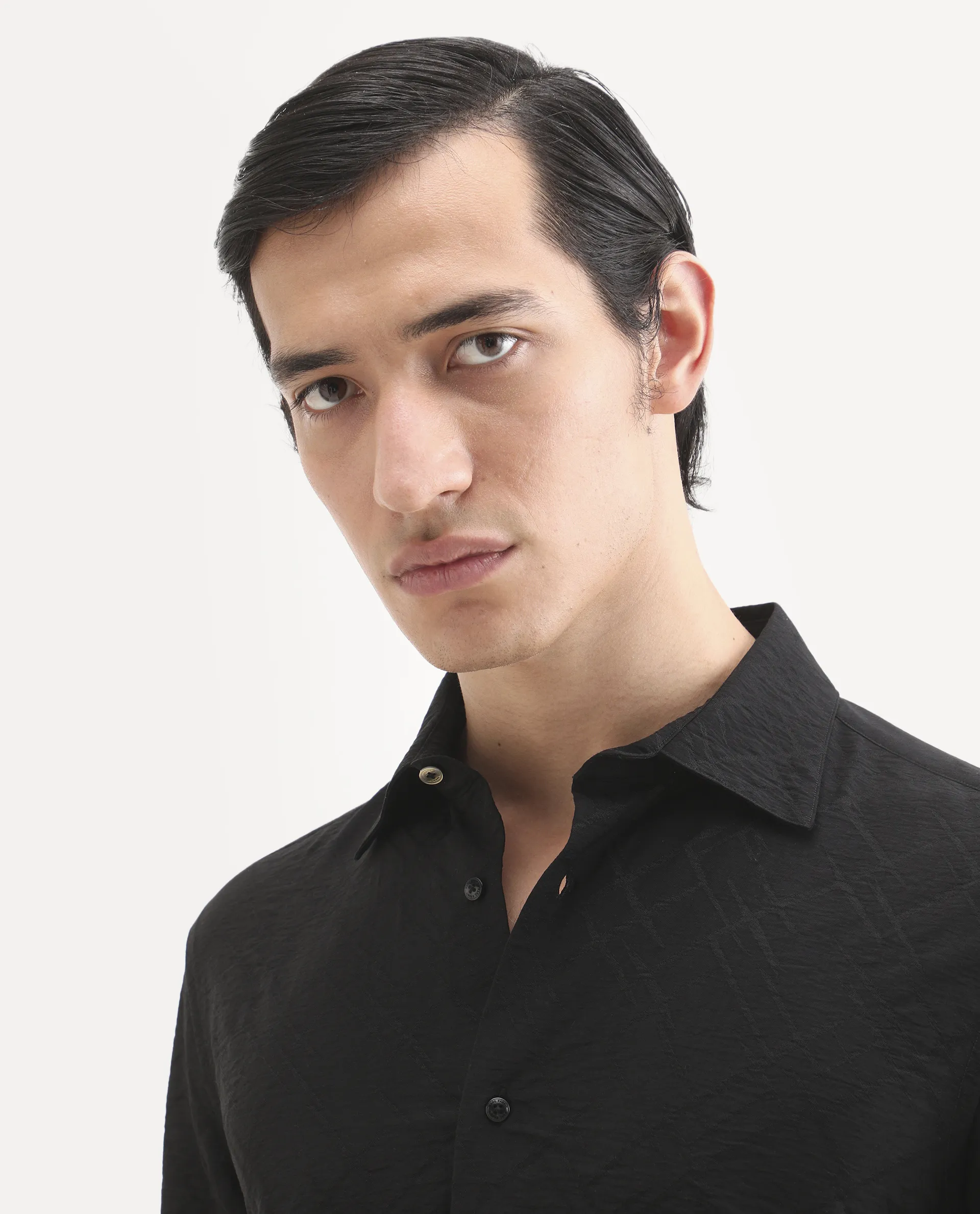 Rare Rabbit Men's Ciera Black Viscose Blend Fabric Full Sleeve Spread Collar Regular Fit Jacquard Shirt - Image 8