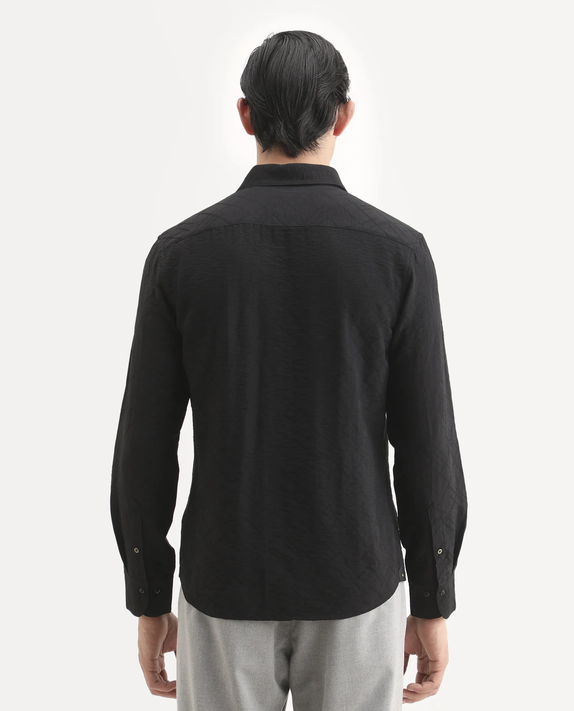 Rare Rabbit Men's Ciera Black Viscose Blend Fabric Full Sleeve Spread Collar Regular Fit Jacquard Shirt - Image 9