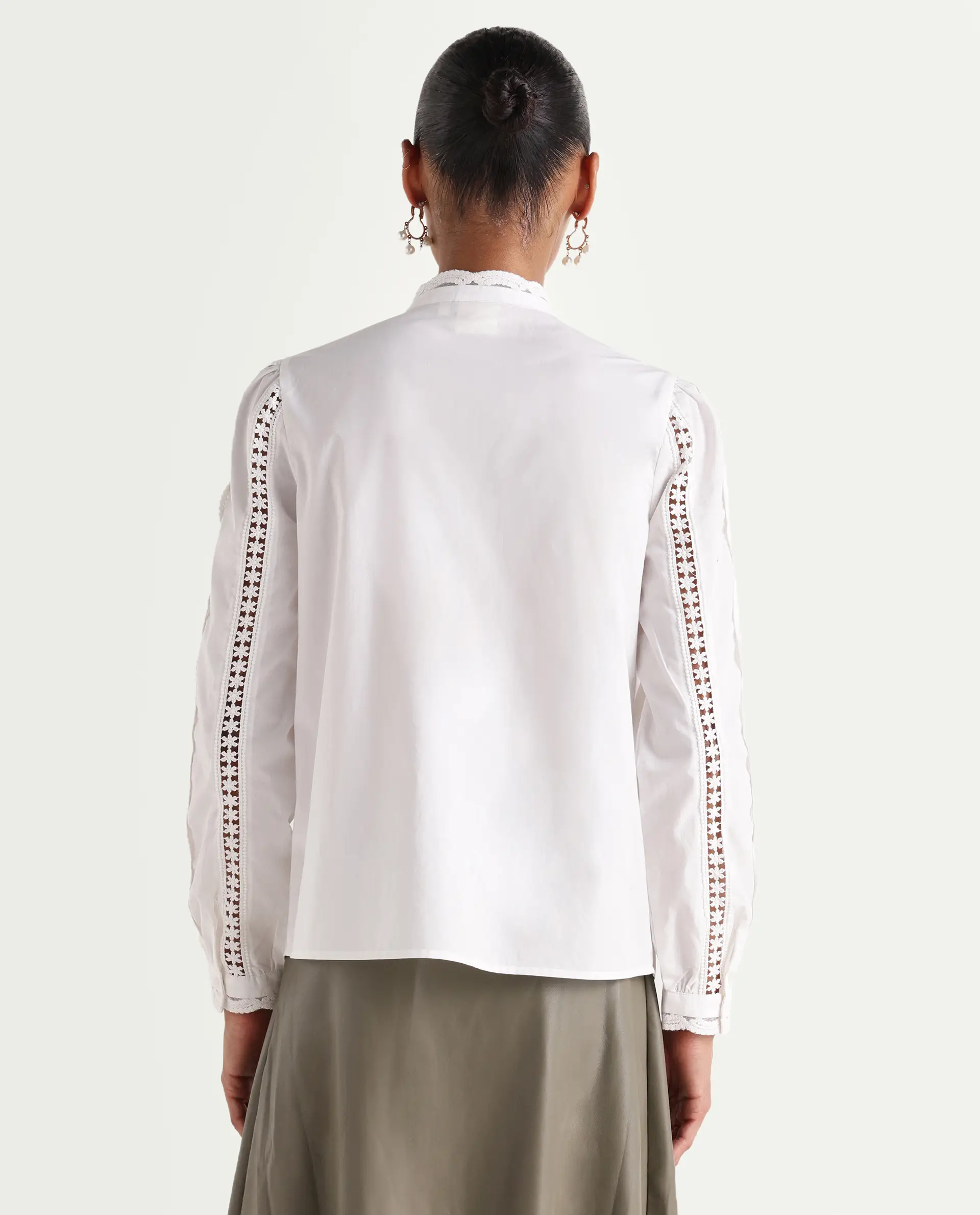 Rareism Women's Cila White Cotton Full Sleeve Relaxed Fit Plain Top - Image 7