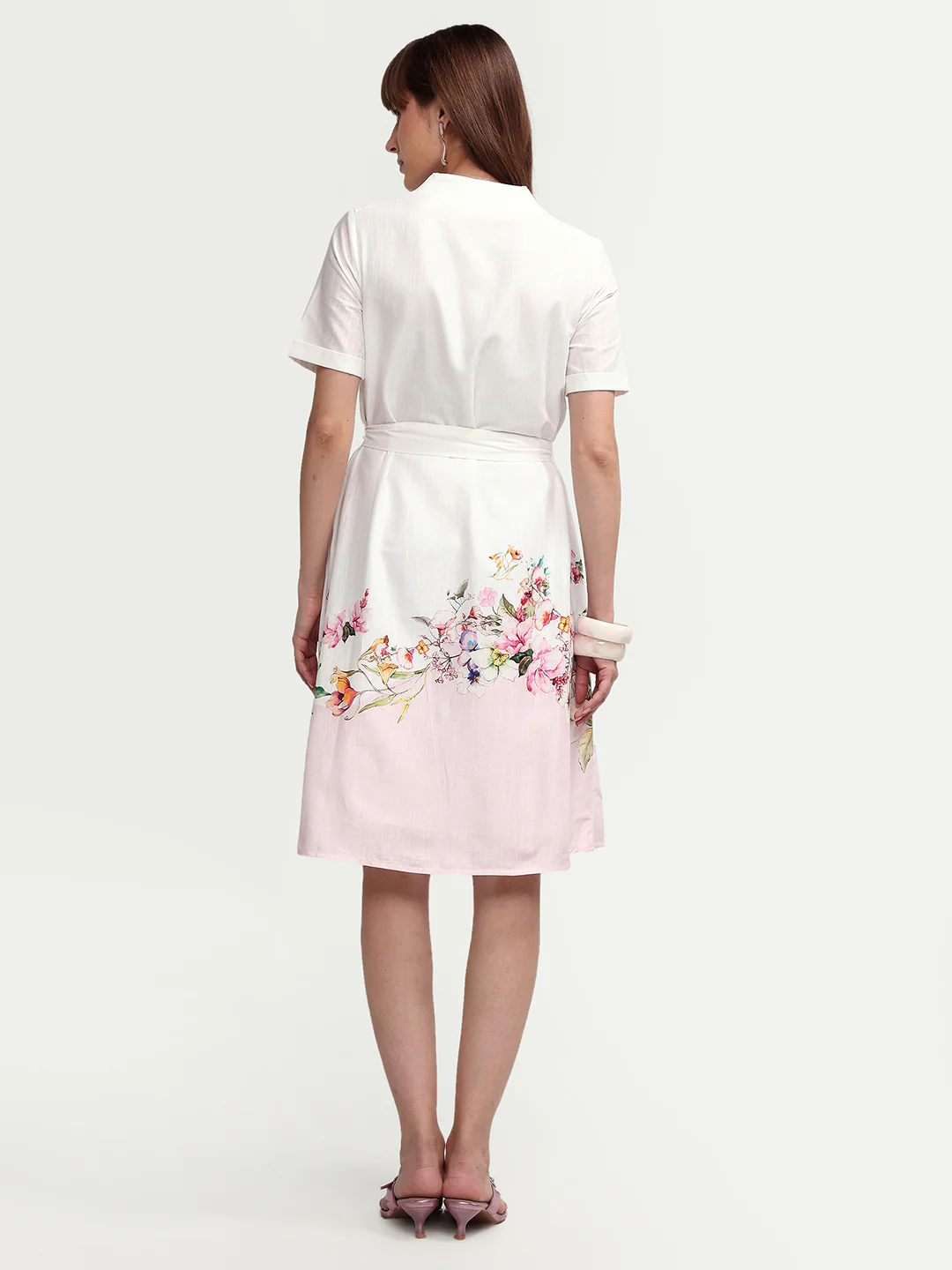 Rareism Women's Cilian White Cotton Blend Half Sleeve A-Line Floral Print Dress - Image 7