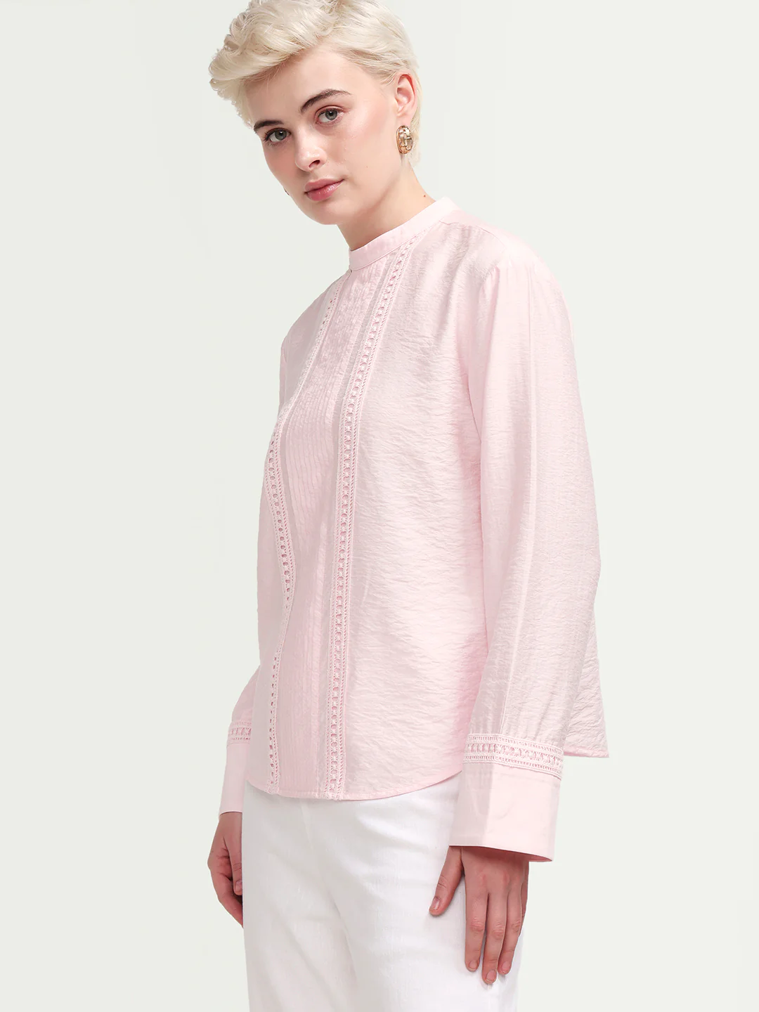 Rareism Women's Cilu Light Pink Viscose Blend Full Sleeve Relaxed Fit Plain Top - Image 2