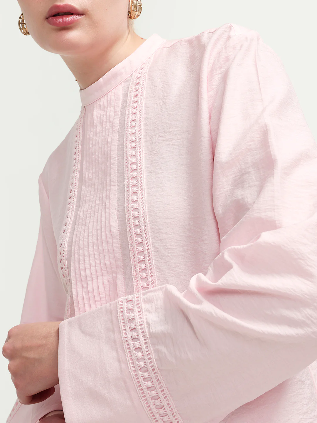Rareism Women's Cilu Light Pink Viscose Blend Full Sleeve Relaxed Fit Plain Top - Image 4