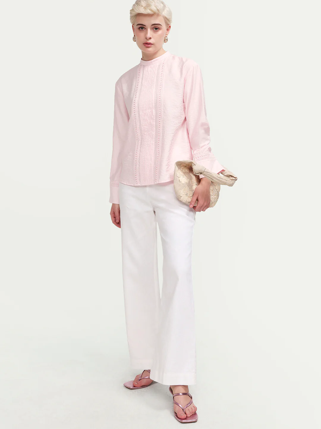 Rareism Women's Cilu Light Pink Viscose Blend Full Sleeve Relaxed Fit Plain Top - Image 5