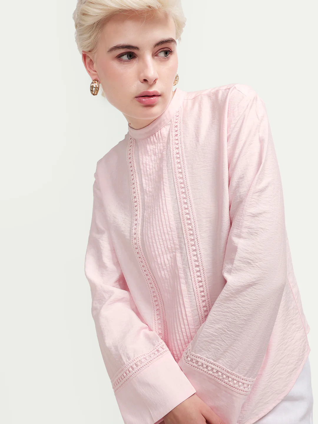 Rareism Women's Cilu Light Pink Viscose Blend Full Sleeve Relaxed Fit Plain Top - Image 6