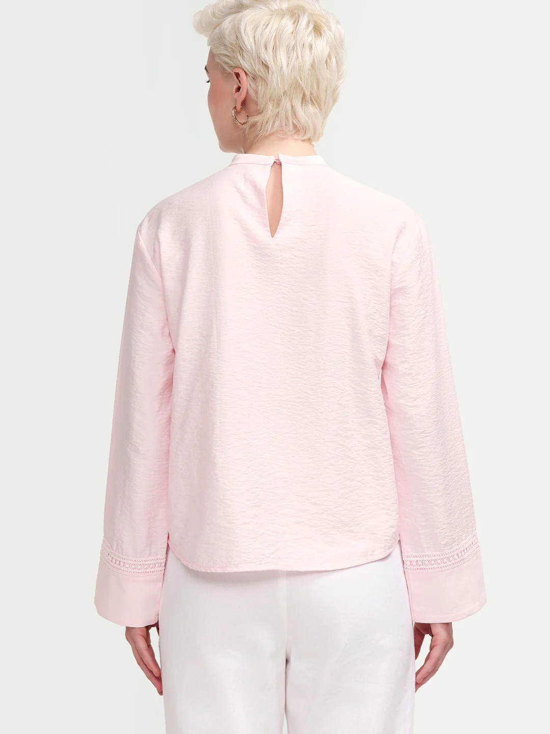 Rareism Women's Cilu Light Pink Viscose Blend Full Sleeve Relaxed Fit Plain Top - Image 7
