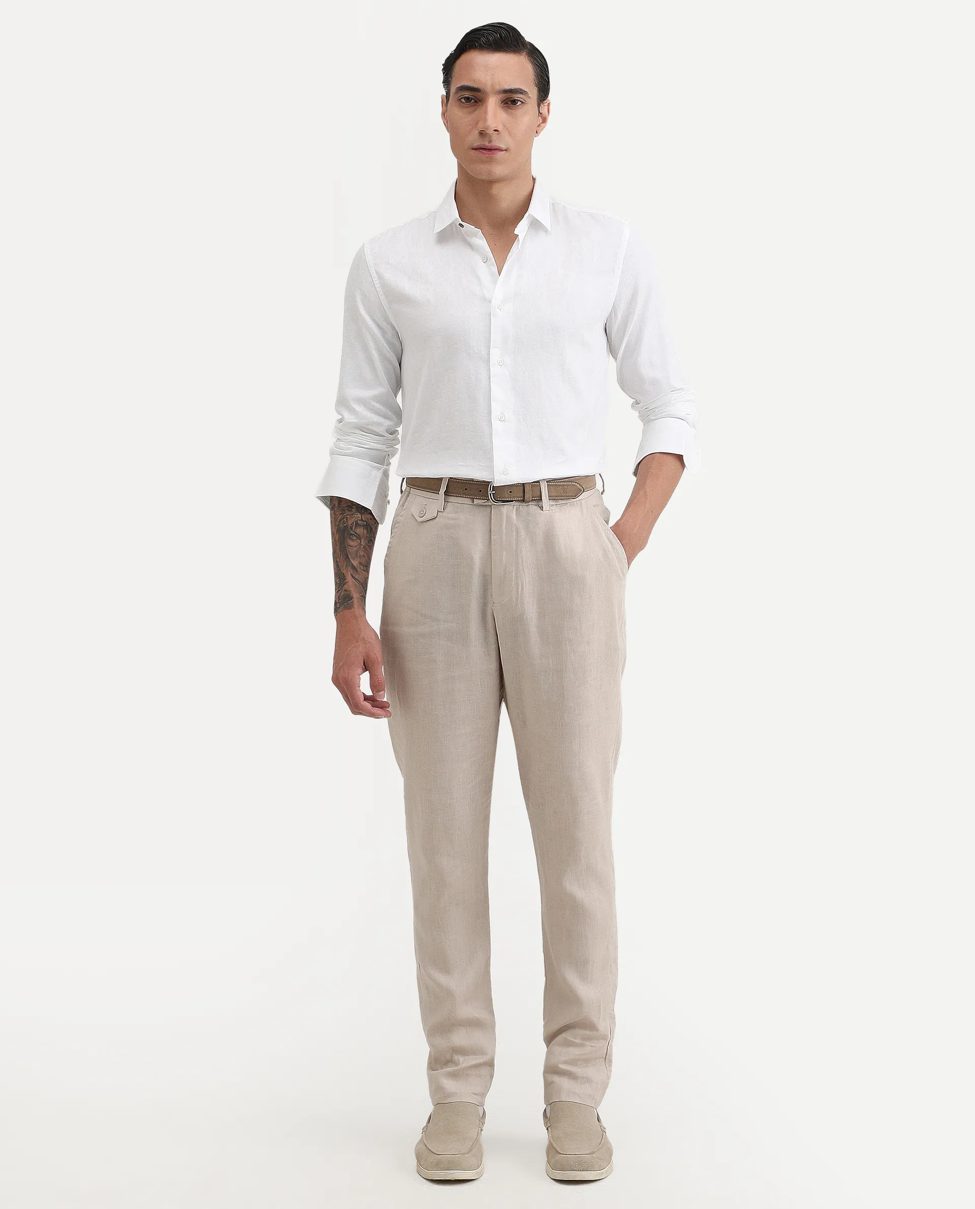 Rare Rabbit Men's Cina White Cotton Jacquard Regular Fit Full Sleeve Spread Collar Shirt - Image 2