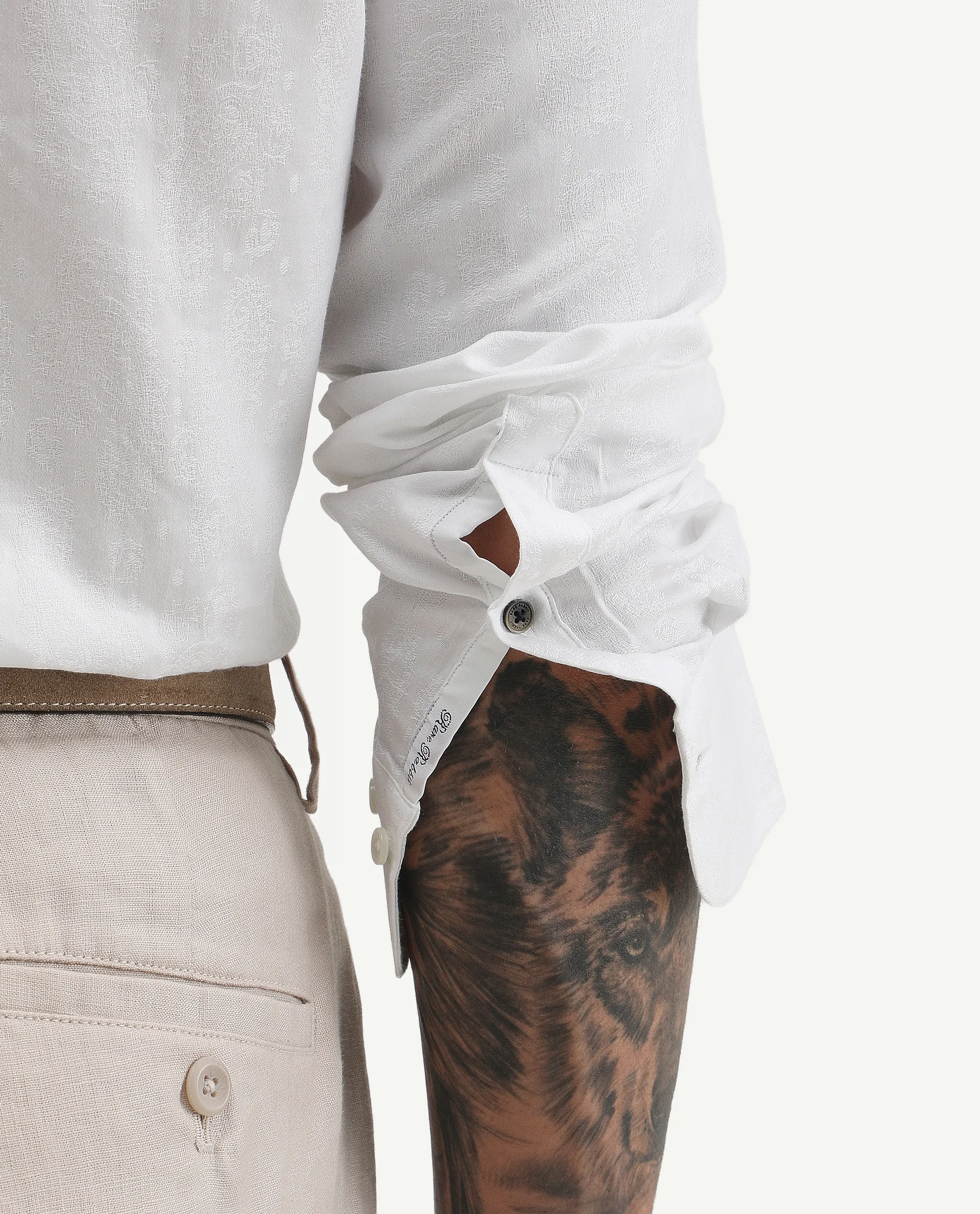Rare Rabbit Men's Cina White Cotton Jacquard Regular Fit Full Sleeve Spread Collar Shirt - Image 3