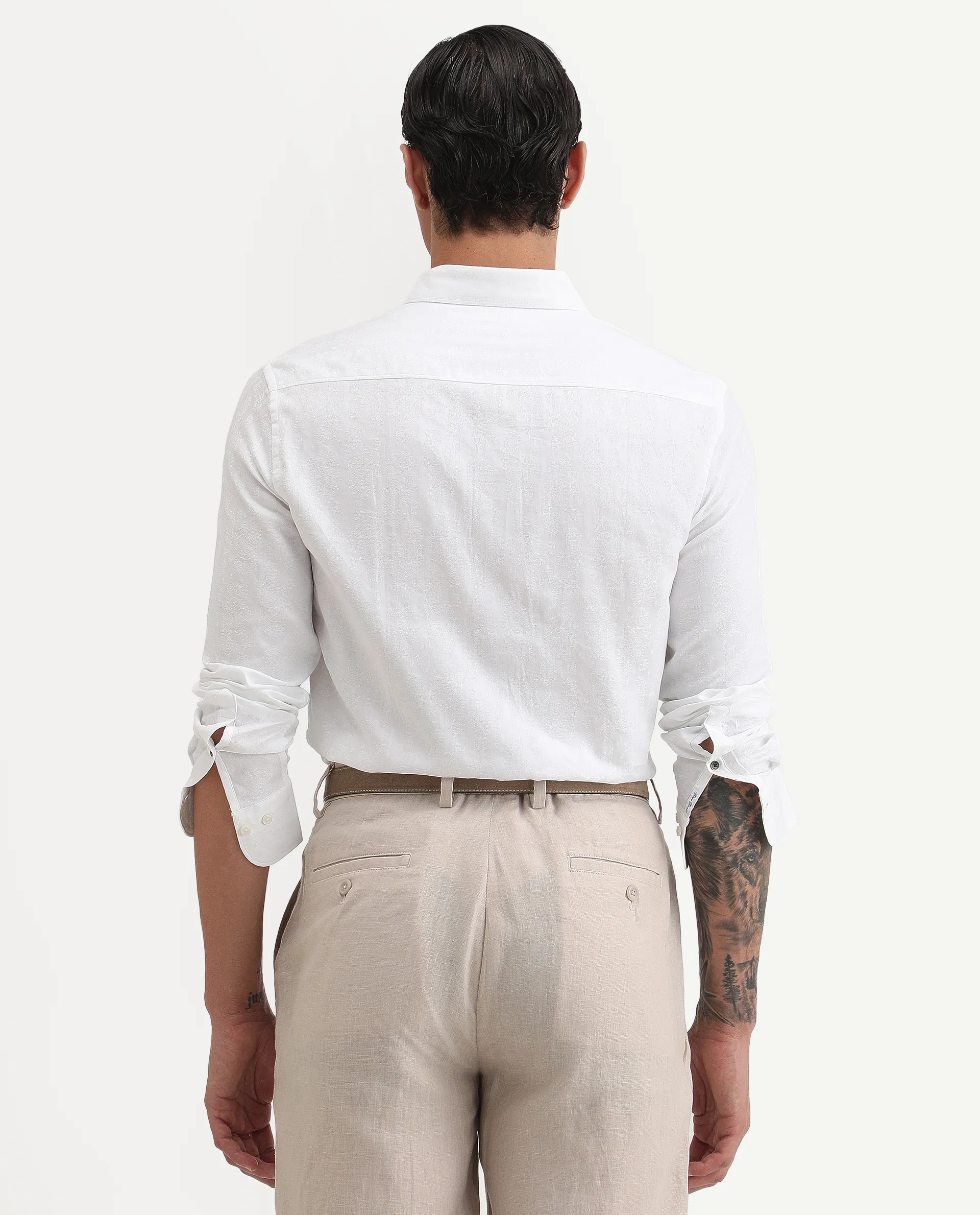 Rare Rabbit Men's Cina White Cotton Jacquard Regular Fit Full Sleeve Spread Collar Shirt - Image 6