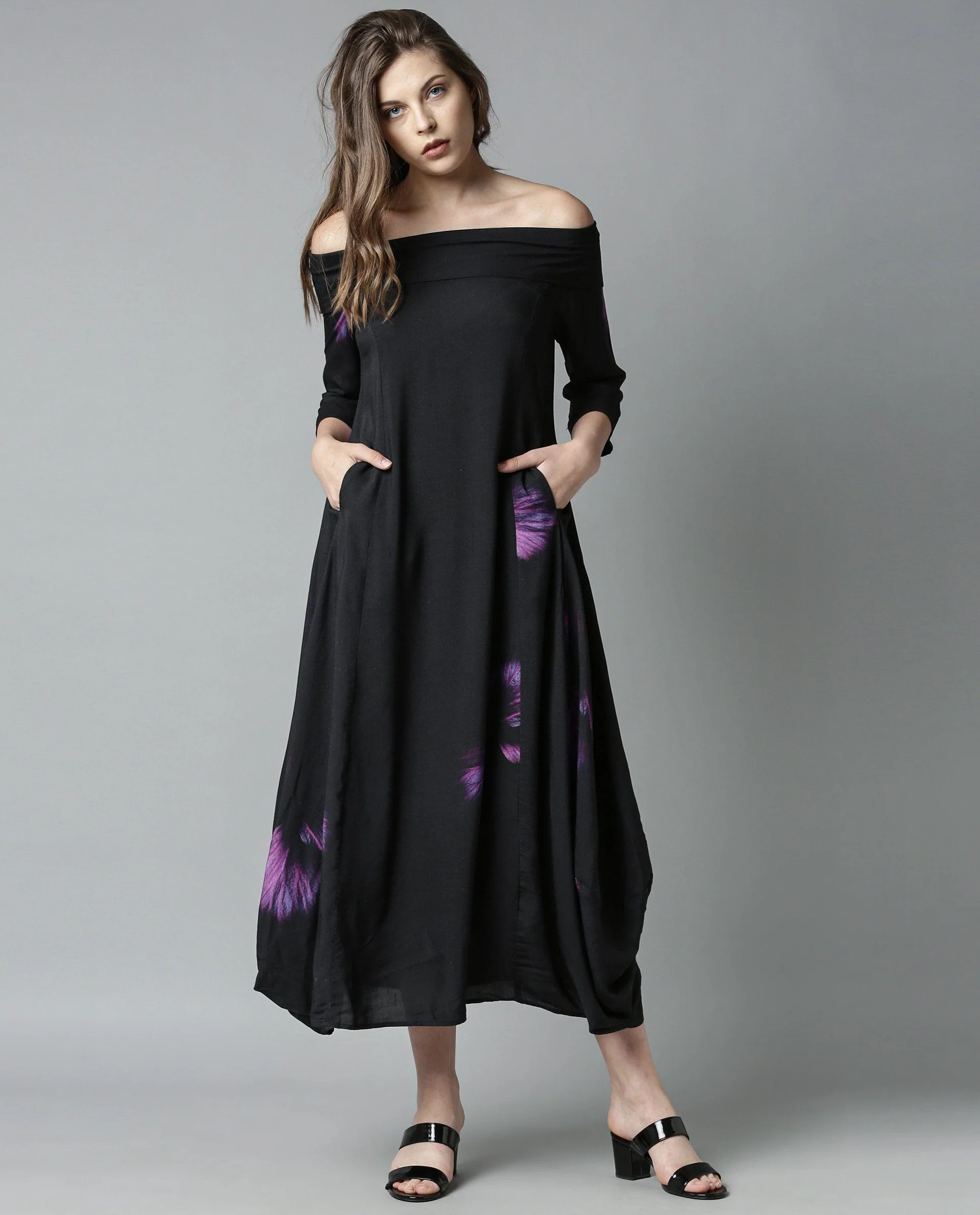 Rareism Women Cindy Black Dress Full Sleeves Printed - Image 3