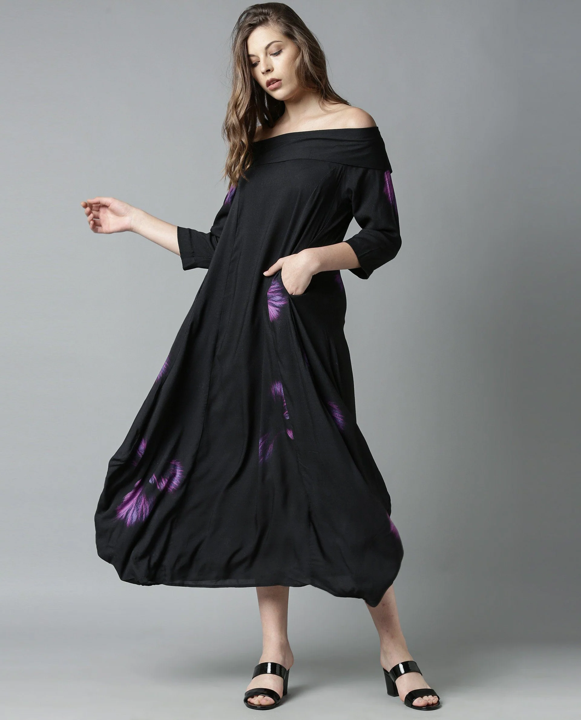 Rareism Women Cindy Black Dress Full Sleeves Printed - Image 4
