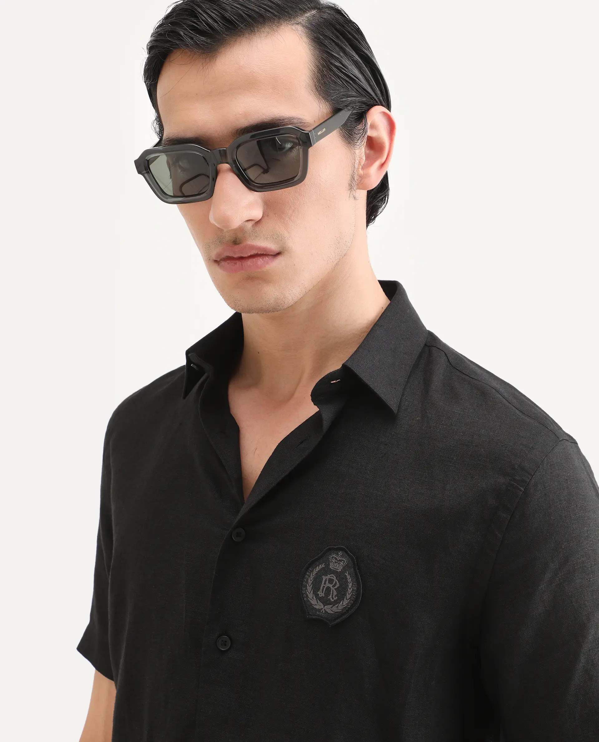 Rare Rabbit Men's Cine Ss Black Linen Blend Fabric Half Sleeve Spread Collar Regular Fit Plain Shirt - Image 7