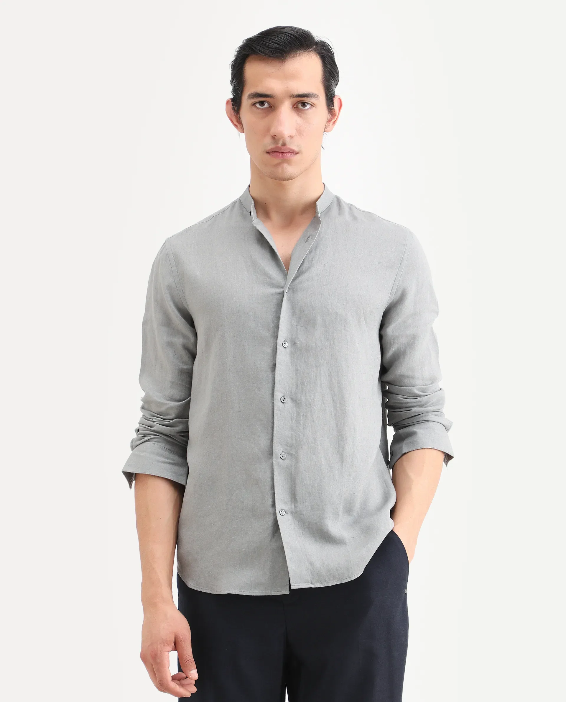 Rare Rabbit Men's Cinex 26 Dusky Olive Linen Blend Fabric Full Sleeve Regular Fit Shirt - Image 3