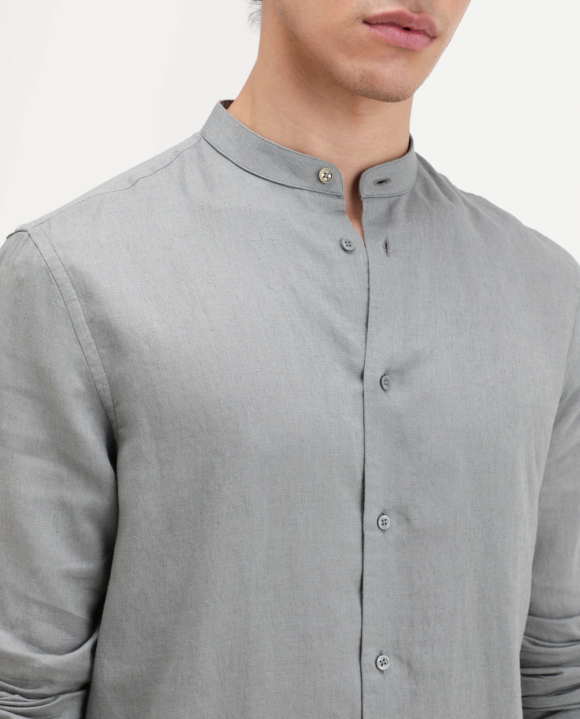 Rare Rabbit Men's Cinex 26 Dusky Olive Linen Blend Fabric Full Sleeve Regular Fit Shirt - Image 4