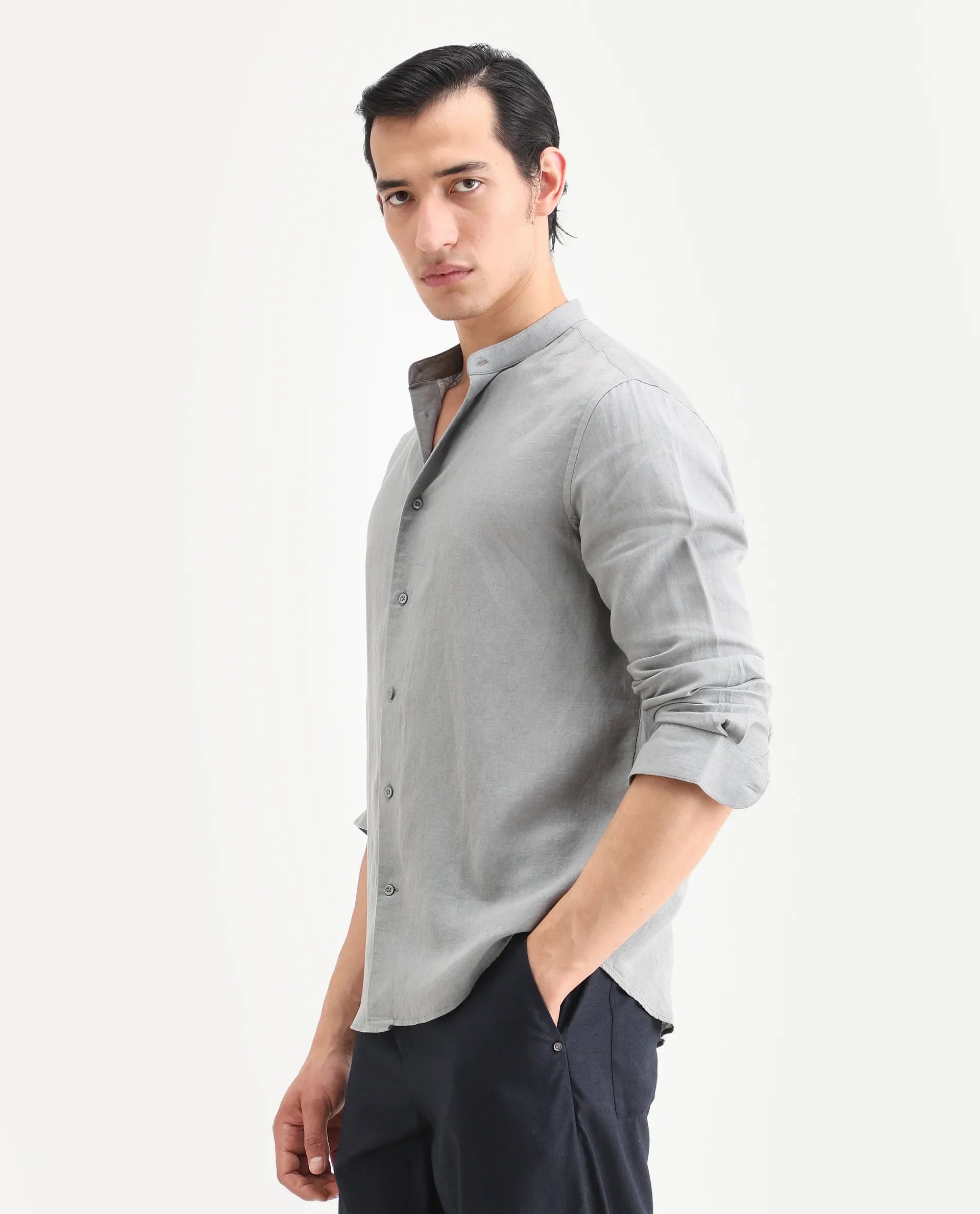 Rare Rabbit Men's Cinex 26 Dusky Olive Linen Blend Fabric Full Sleeve Regular Fit Shirt - Image 5