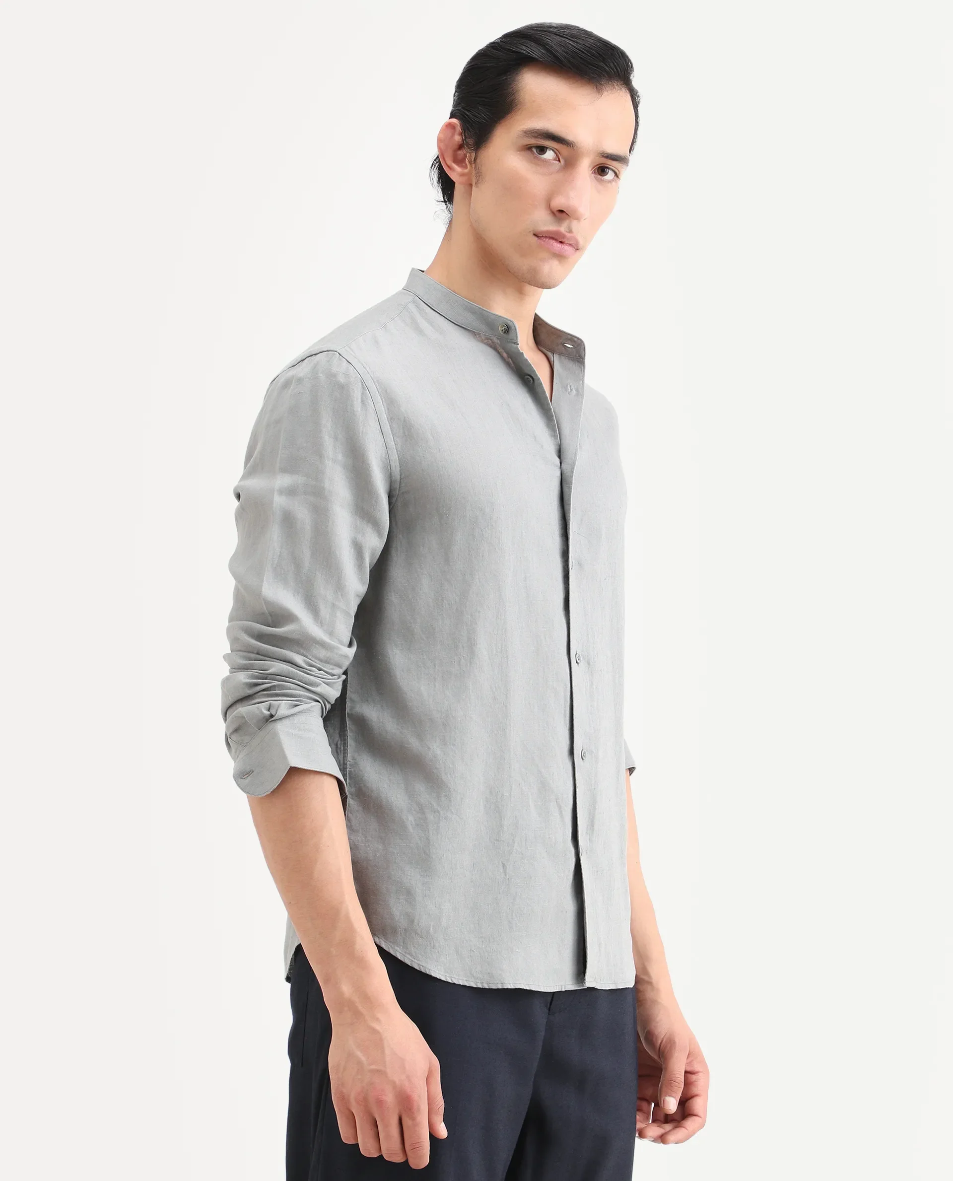 Rare Rabbit Men's Cinex 26 Dusky Olive Linen Blend Fabric Full Sleeve Regular Fit Shirt - Image 6