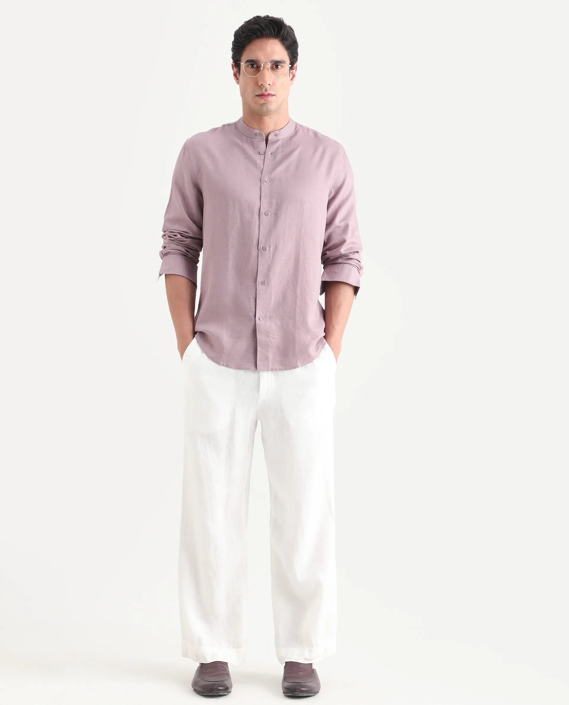 Rare Rabbit Men's Cinex 26 Dusky Pink Linen Blend Fabric Full Sleeve Regular Fit Shirt - Image 2