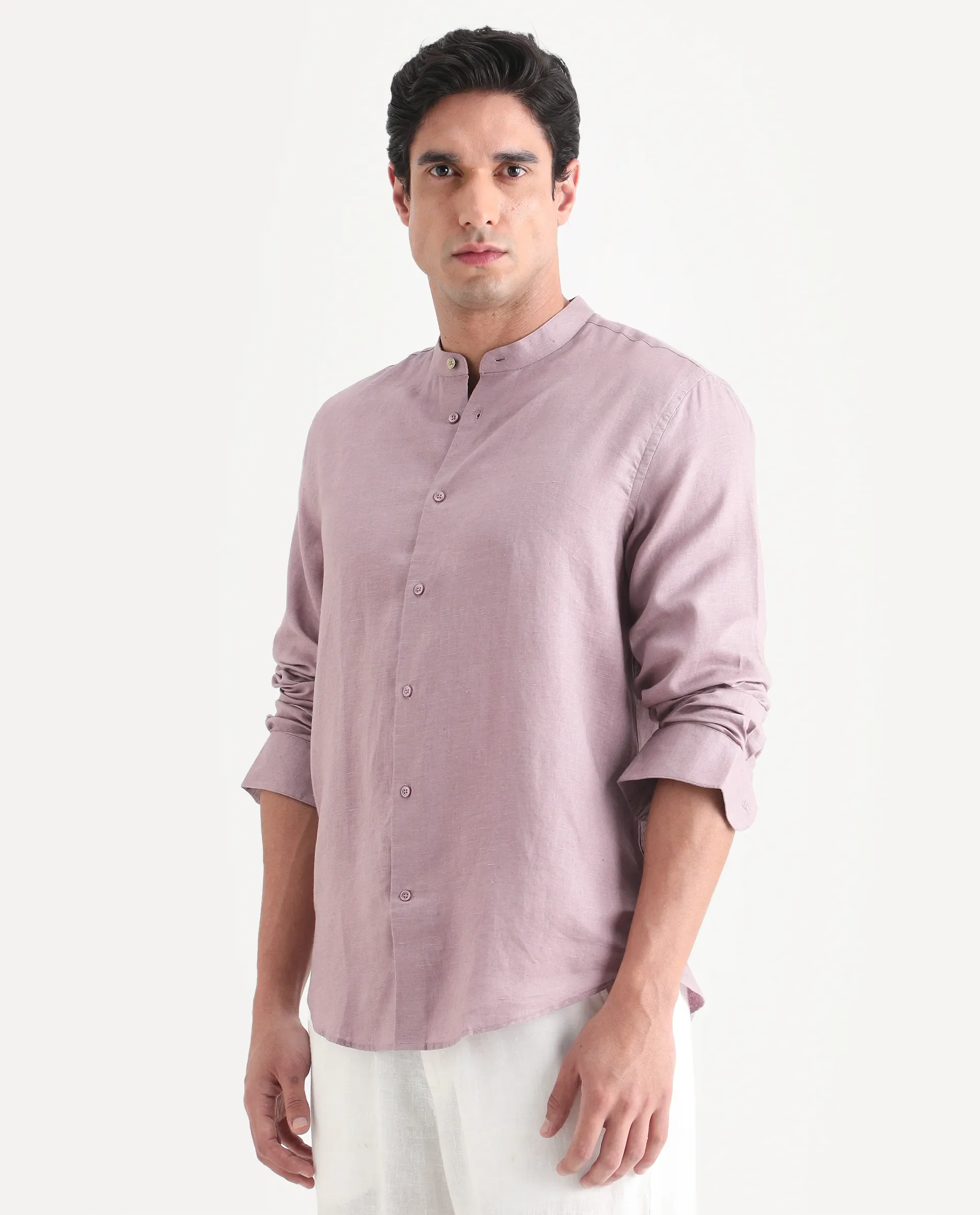 Rare Rabbit Men's Cinex 26 Dusky Pink Linen Blend Fabric Full Sleeve Regular Fit Shirt - Image 4