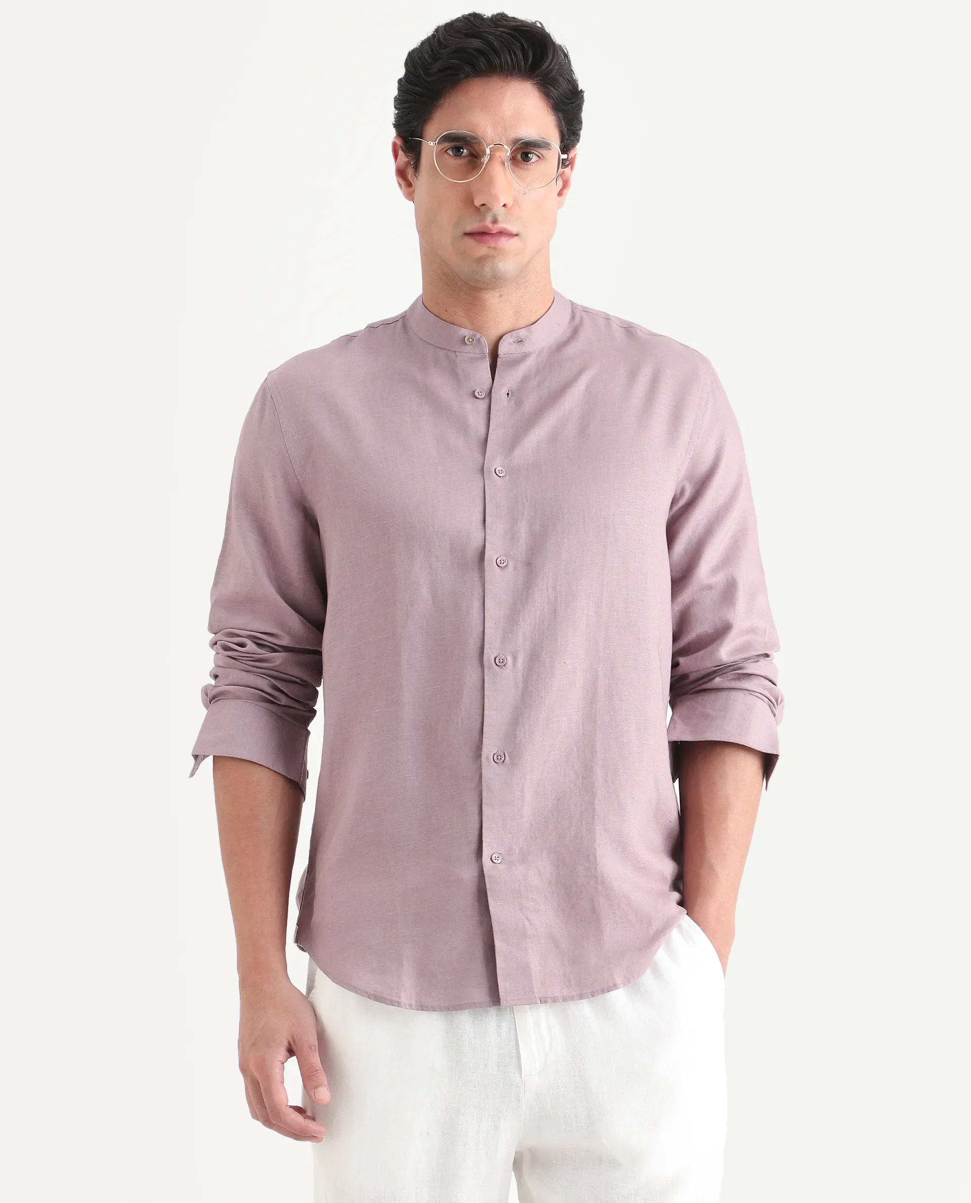 Rare Rabbit Men's Cinex 26 Dusky Pink Linen Blend Fabric Full Sleeve Regular Fit Shirt - Image 6