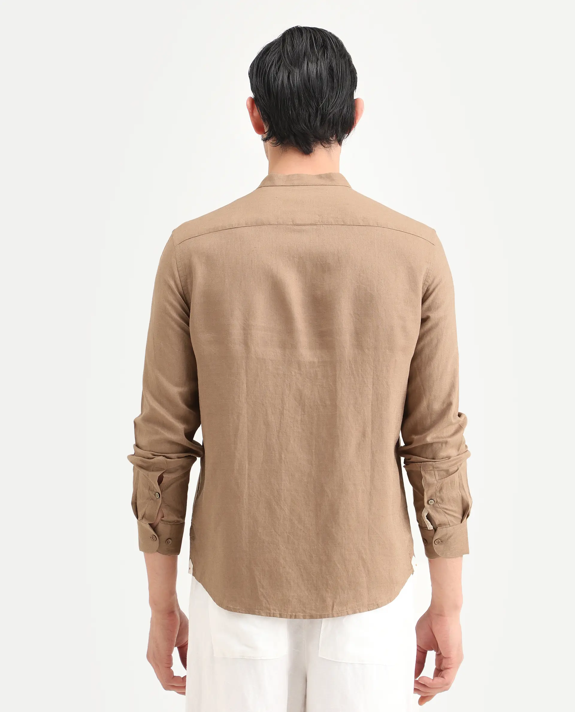 Rare Rabbit Men's Cinex 26 Light Brown Linen Blend Fabric Full Sleeve Regular Fit Plain Shirt - Image 9