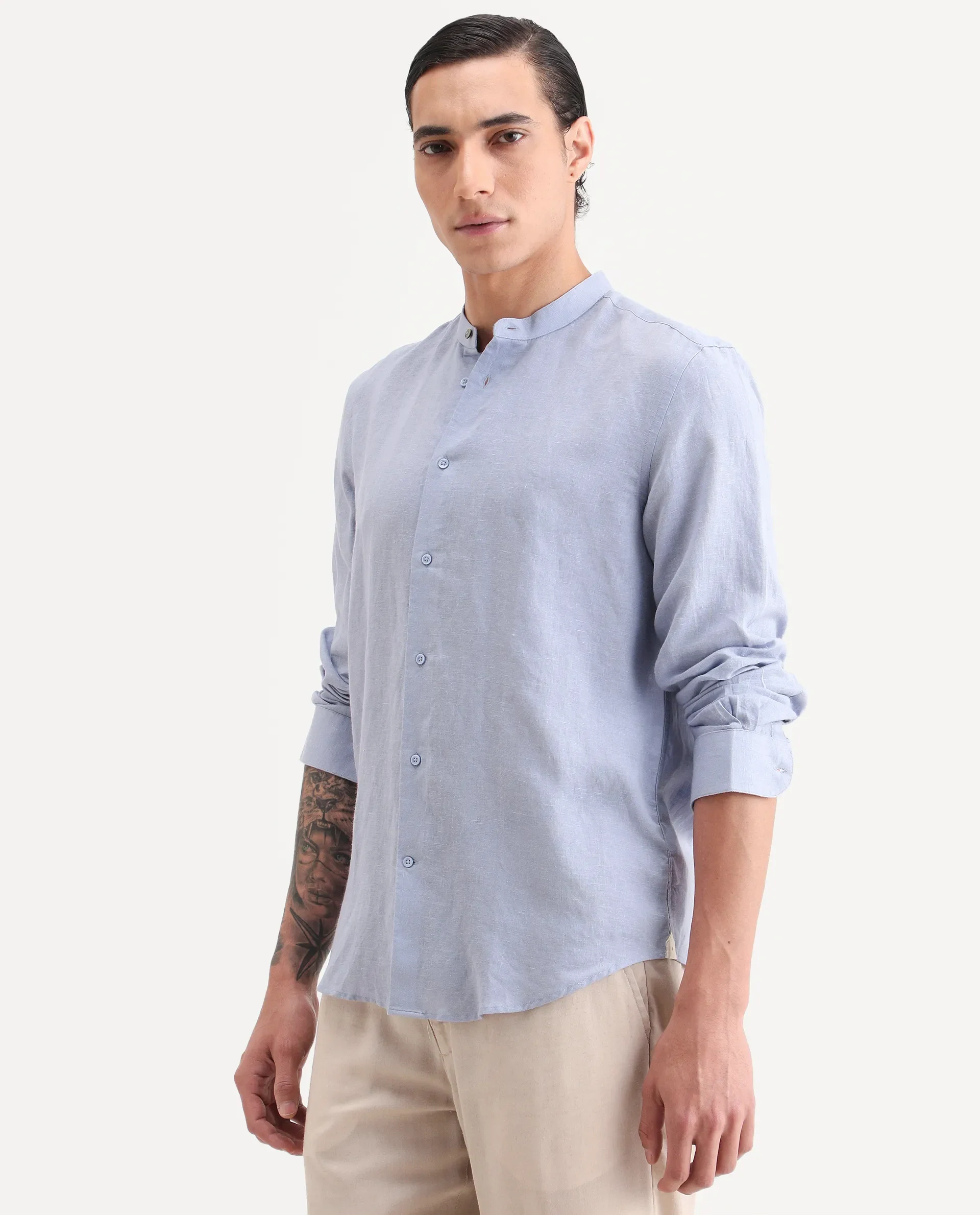 Rare Rabbit Men's Cinex 26 Light Purple Linen Blend Fabric Full Sleeve Regular Fit Shirt - Image 4