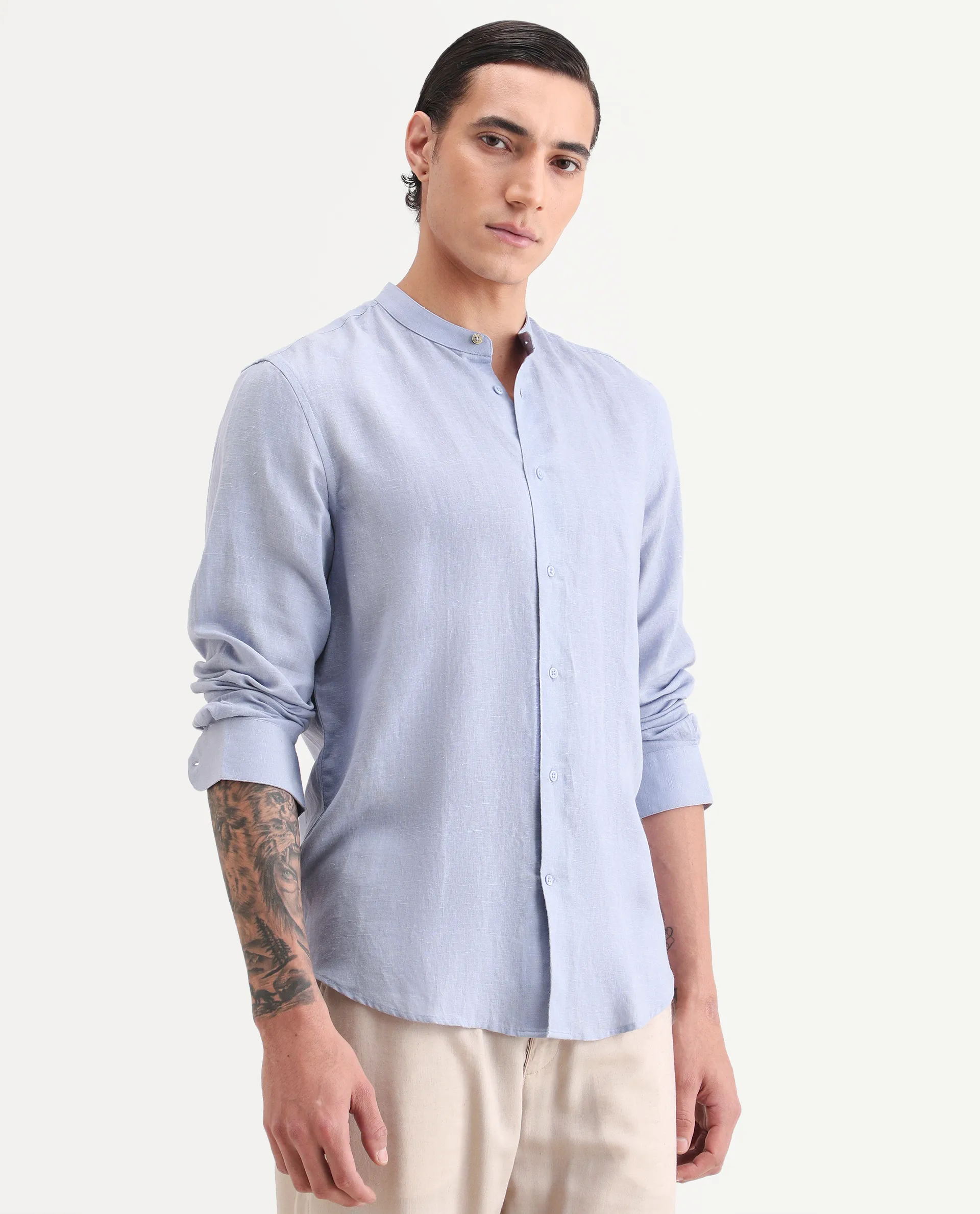 Rare Rabbit Men's Cinex 26 Light Purple Linen Blend Fabric Full Sleeve Regular Fit Shirt - Image 5