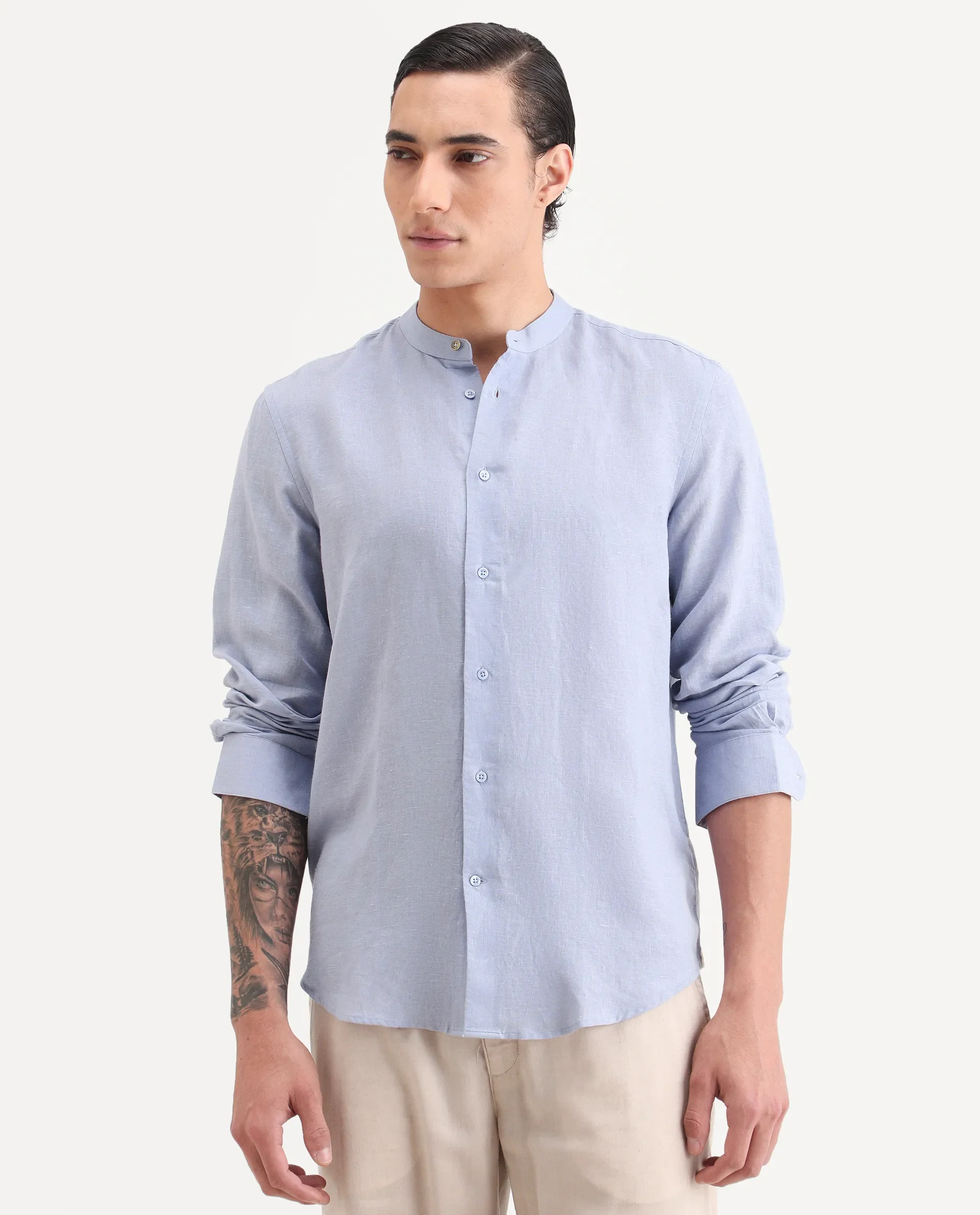 Rare Rabbit Men's Cinex 26 Light Purple Linen Blend Fabric Full Sleeve Regular Fit Shirt - Image 6