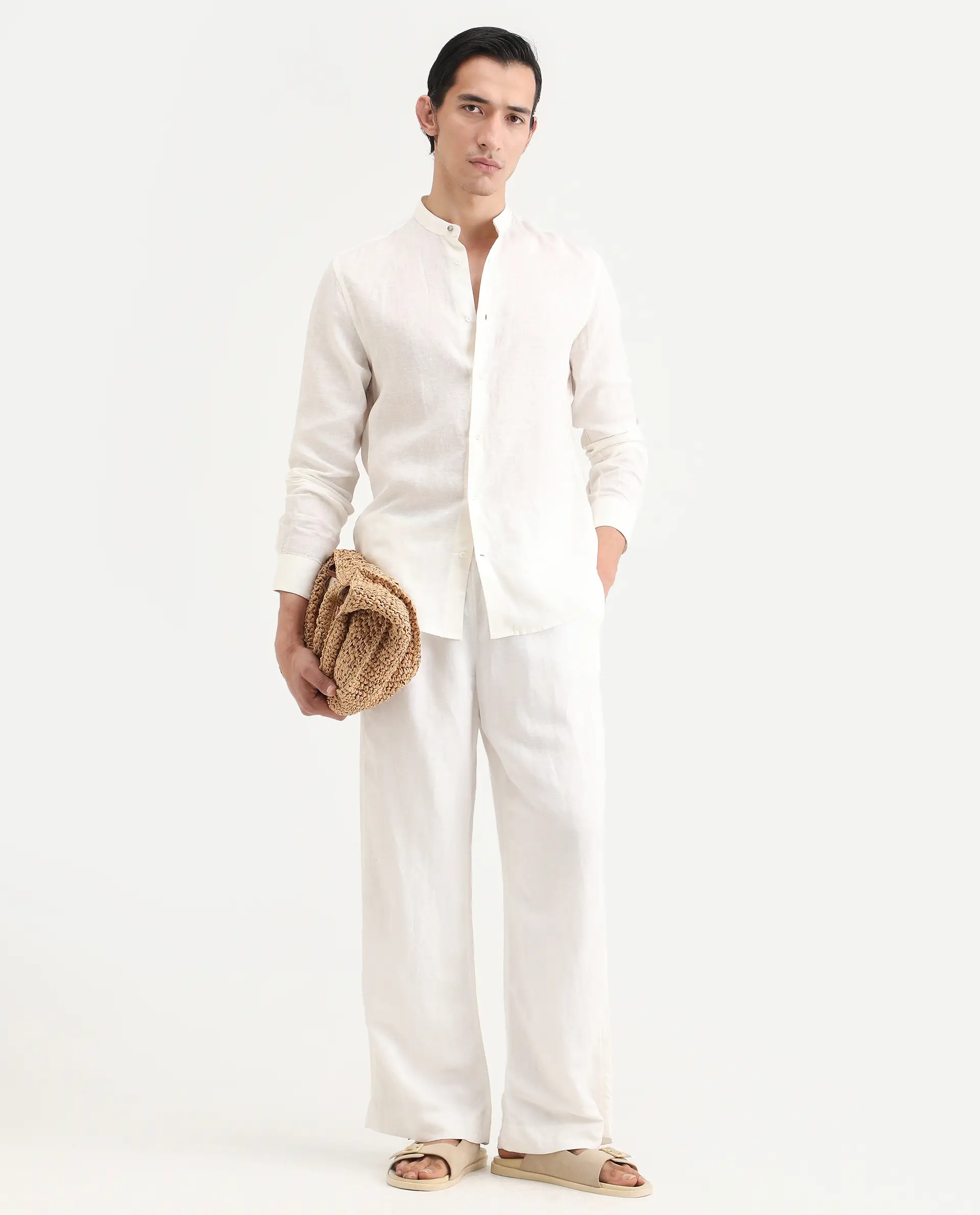 Rare Rabbit Men's Cinex 26 Off White Linen Blend Fabric Full Sleeve Regular Fit Shirt - Image 2