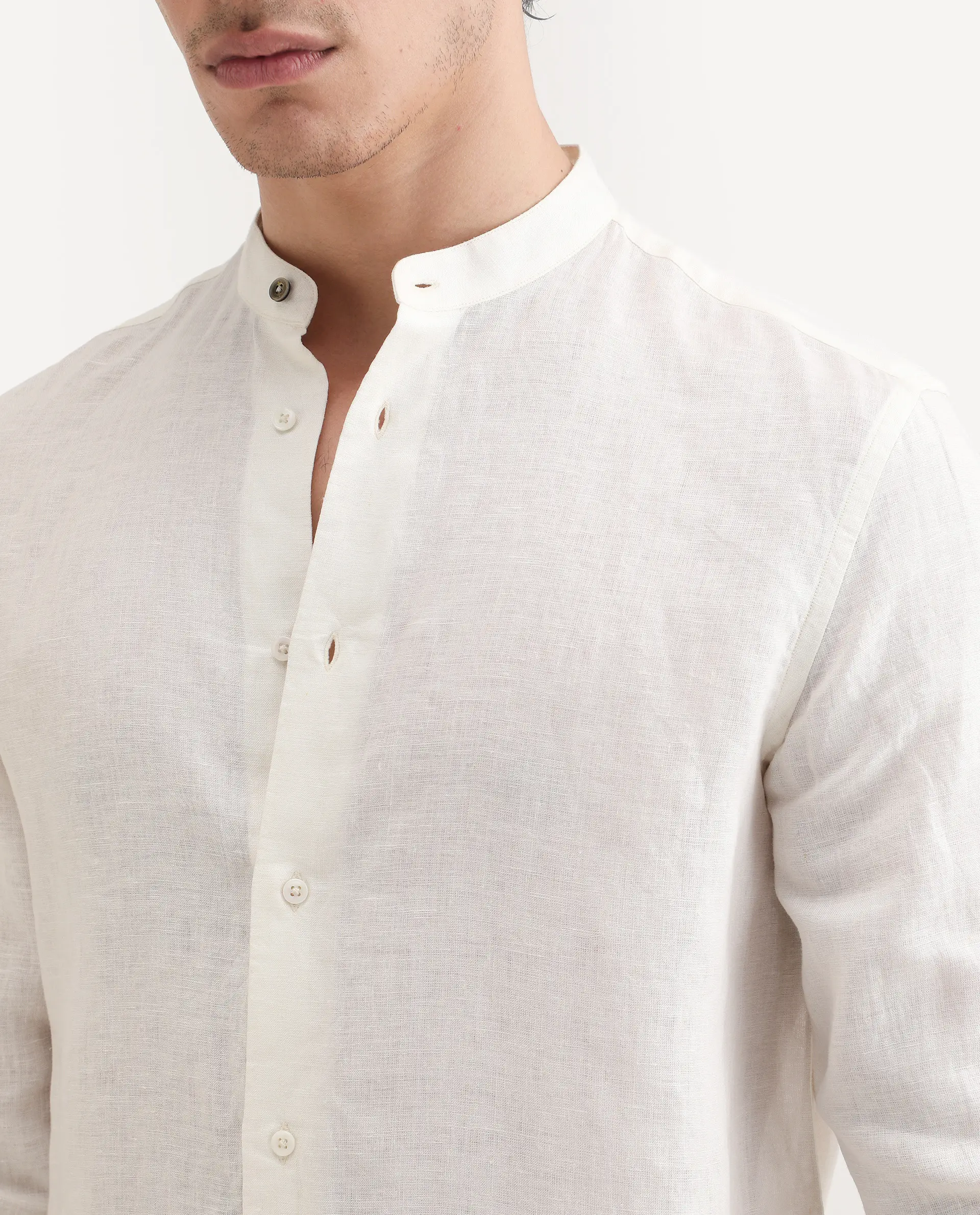Rare Rabbit Men's Cinex 26 Off White Linen Blend Fabric Full Sleeve Regular Fit Shirt - Image 3