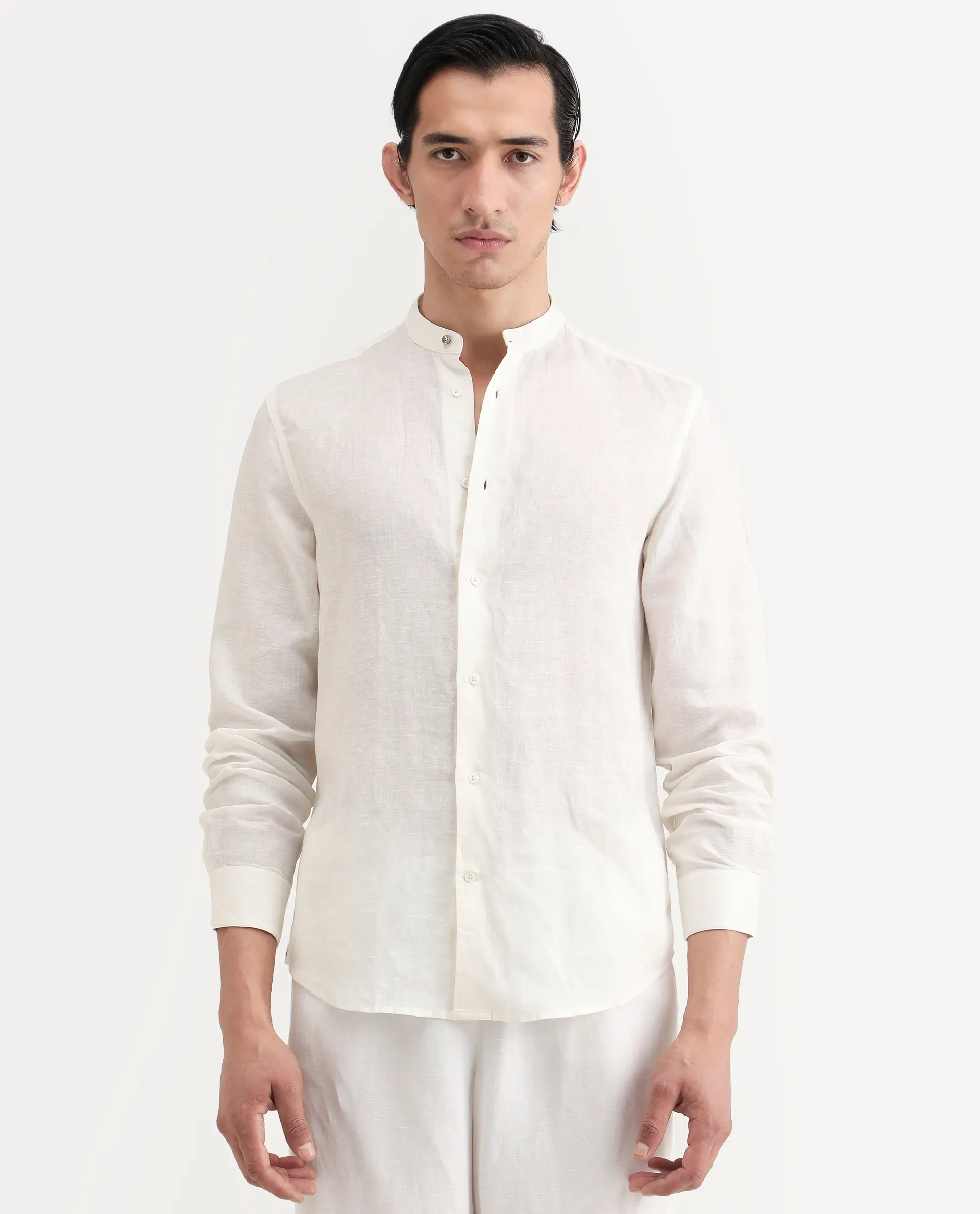 Rare Rabbit Men's Cinex 26 Off White Linen Blend Fabric Full Sleeve Regular Fit Shirt - Image 4
