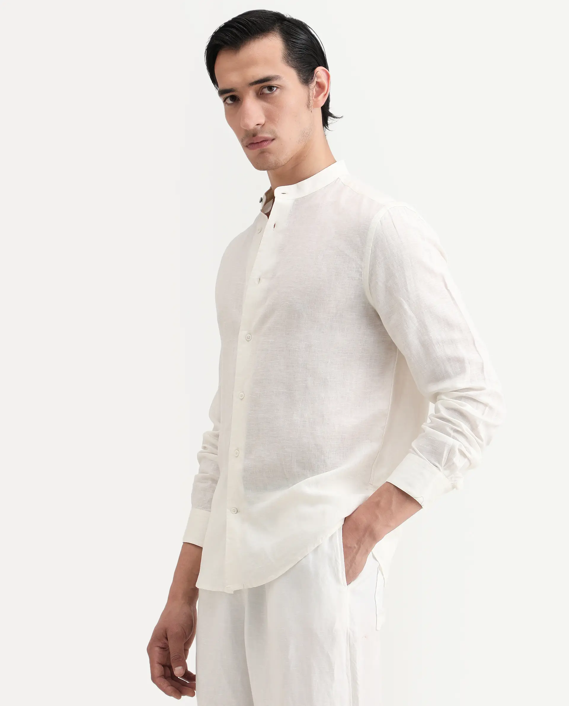 Rare Rabbit Men's Cinex 26 Off White Linen Blend Fabric Full Sleeve Regular Fit Shirt - Image 5