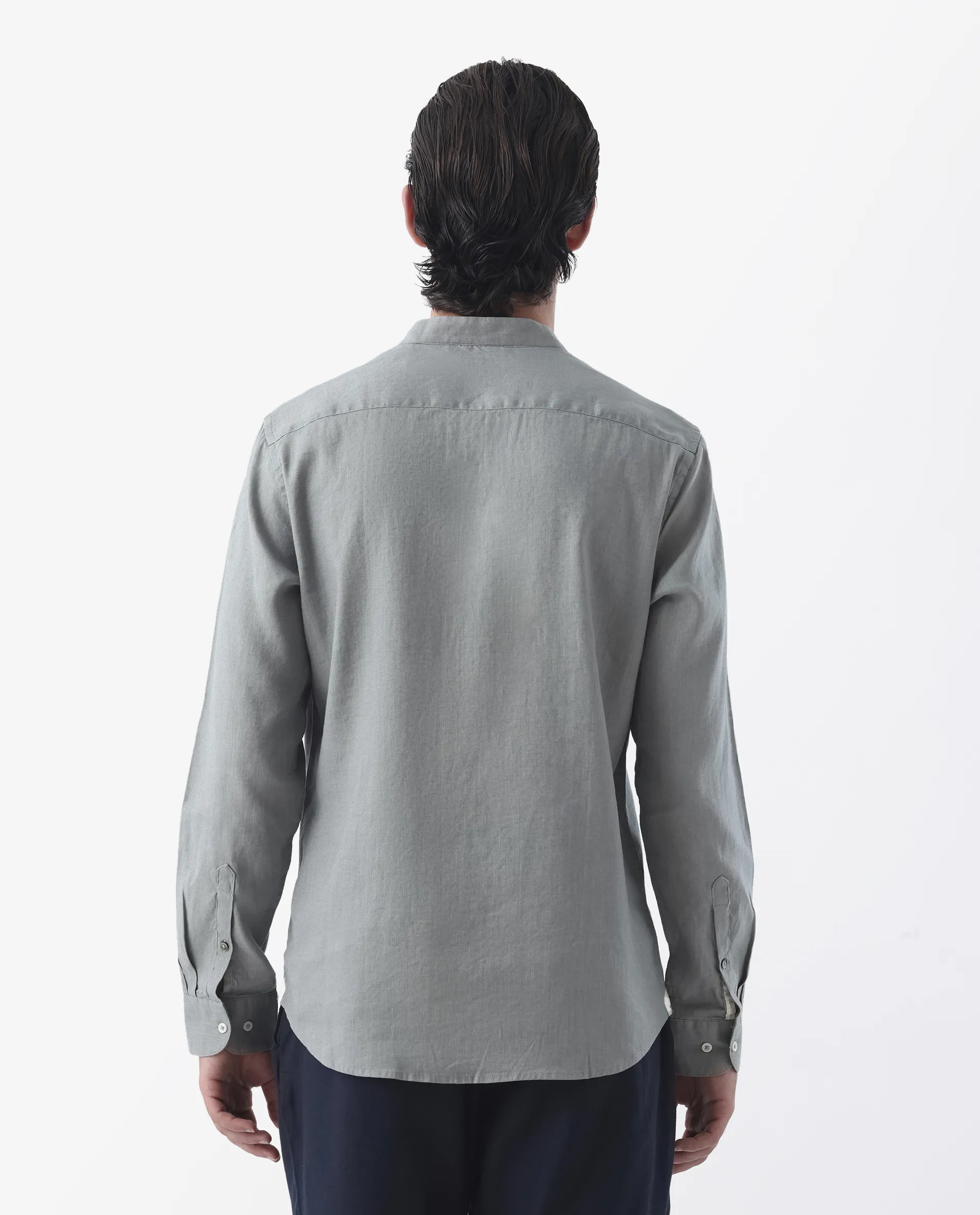 Rare Rabbit Men's Cinex Dusky Green Linen Blend Plain Regular Fit Full Sleeve Mandarin Collar Shirt - Image 8