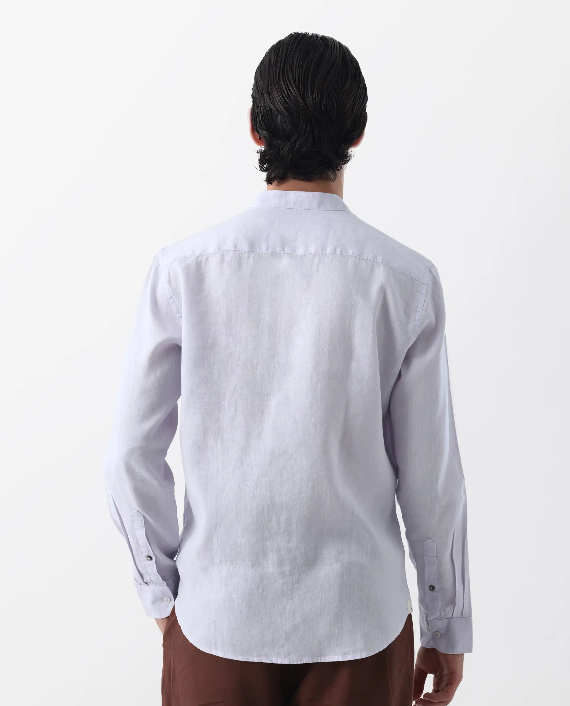 Rare Rabbit Men's Cinex Pastel Purple Linen Blend Plain Regular Fit Full Sleeve Mandarin Collar Shirt - Image 4
