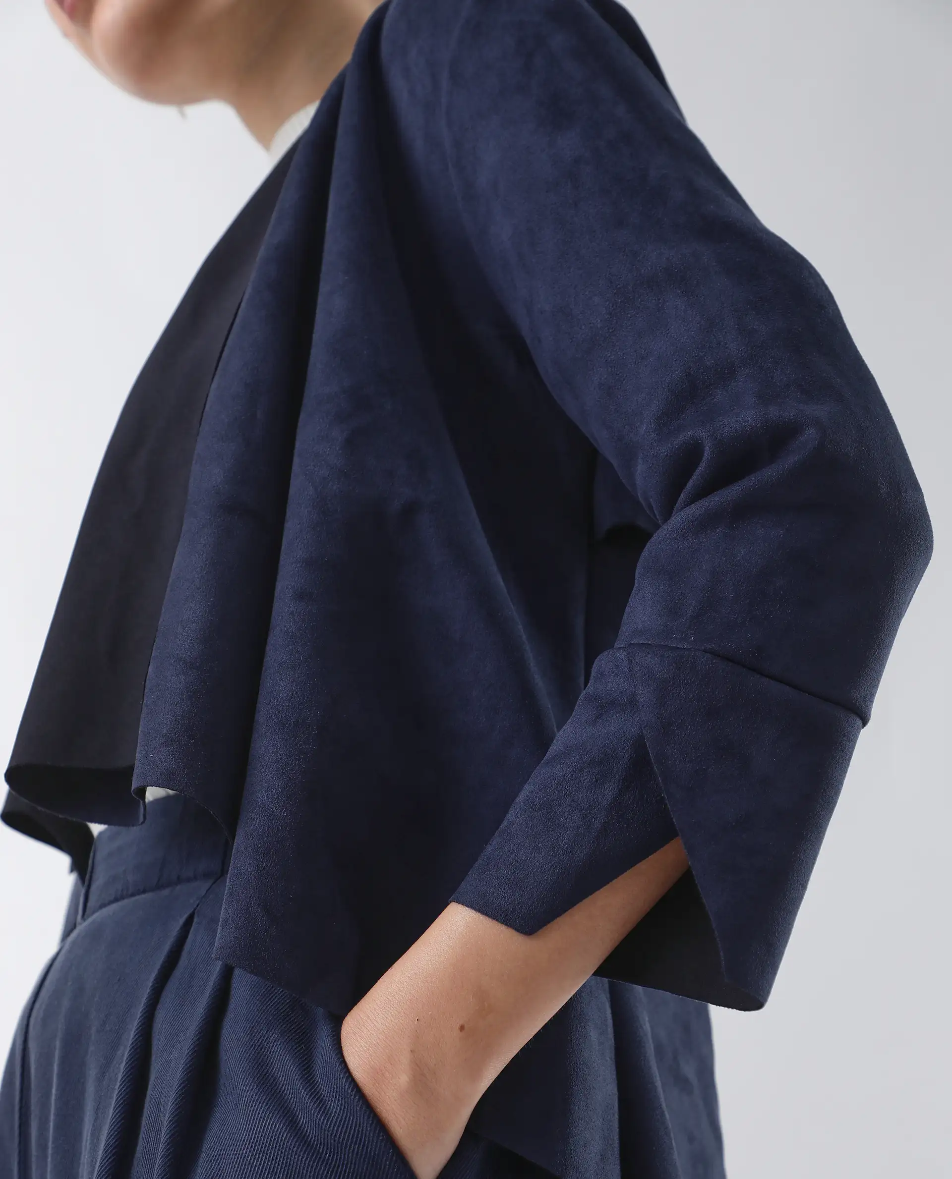 Rareism Women's Cinnamon Navy Polyester Cowl Neck Plain Relaxed Fit Jacket - Image 5