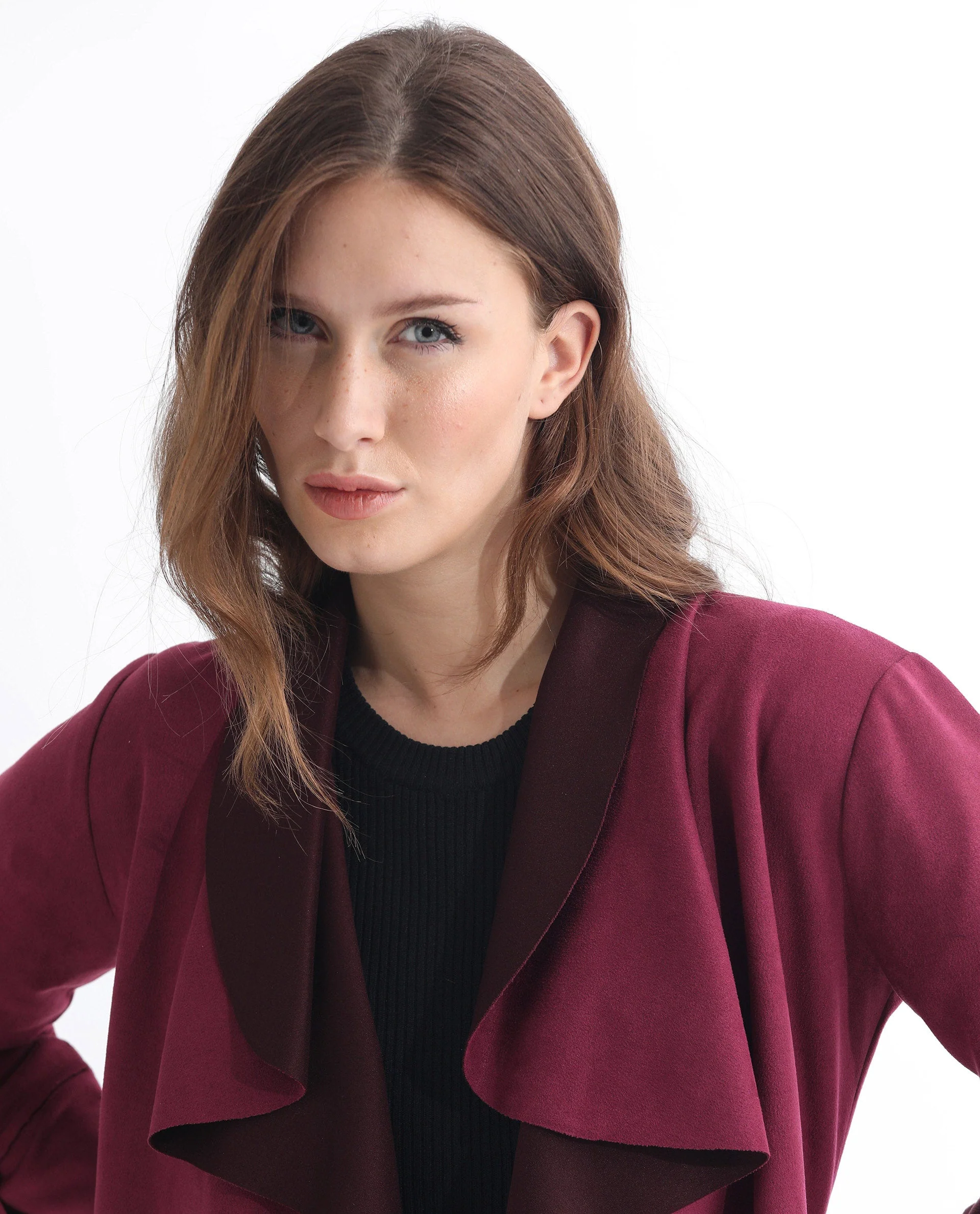 Rareism Women's Cinnamon Pink Polyester Cowl Neck Plain Relaxed Fit Jacket - Image 10